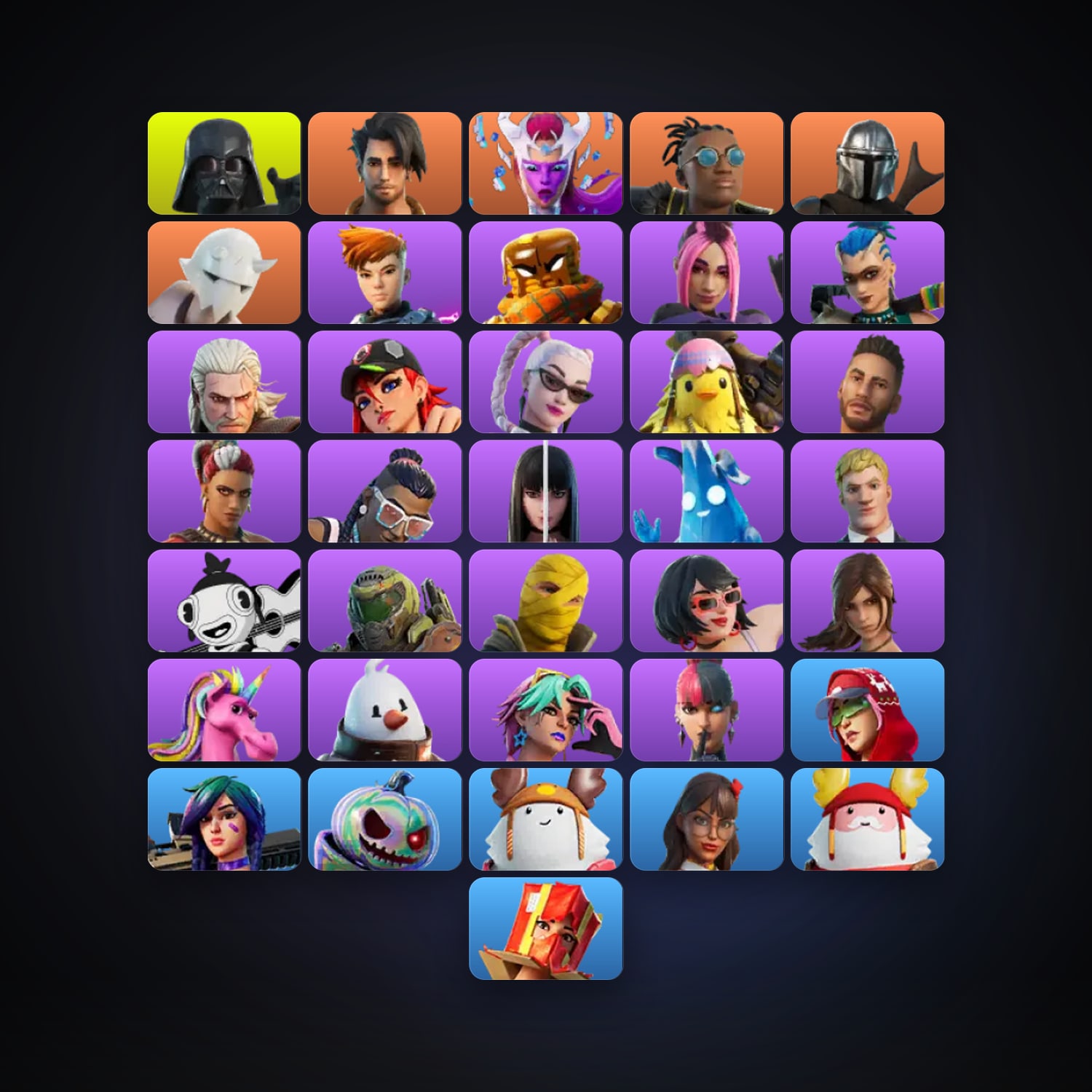 Fortnite locker — 36 skins — 450 V-Bucks — lvl 610 — HabibiAccounts