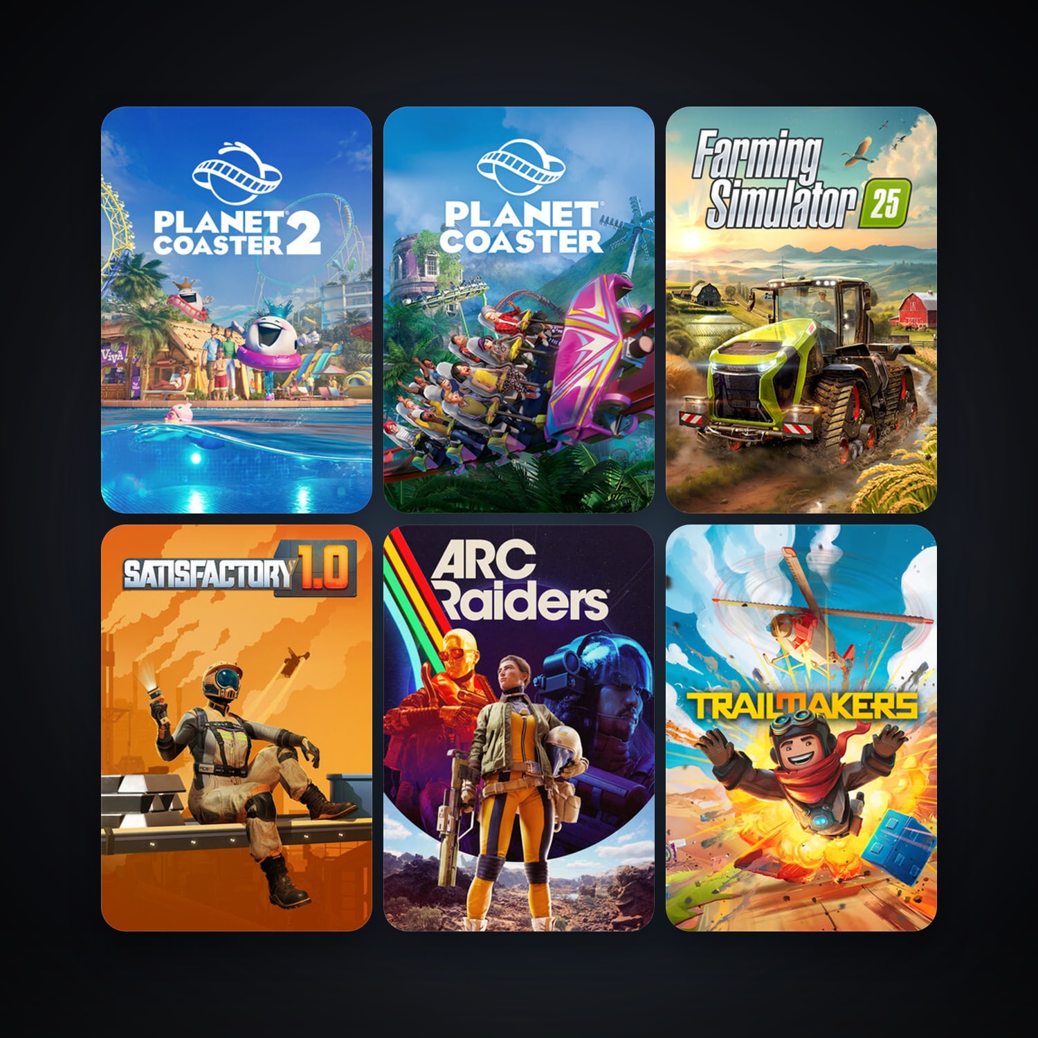 Planet Coaster + Satisfactory, 13 games, clean — HabibiAccounts
