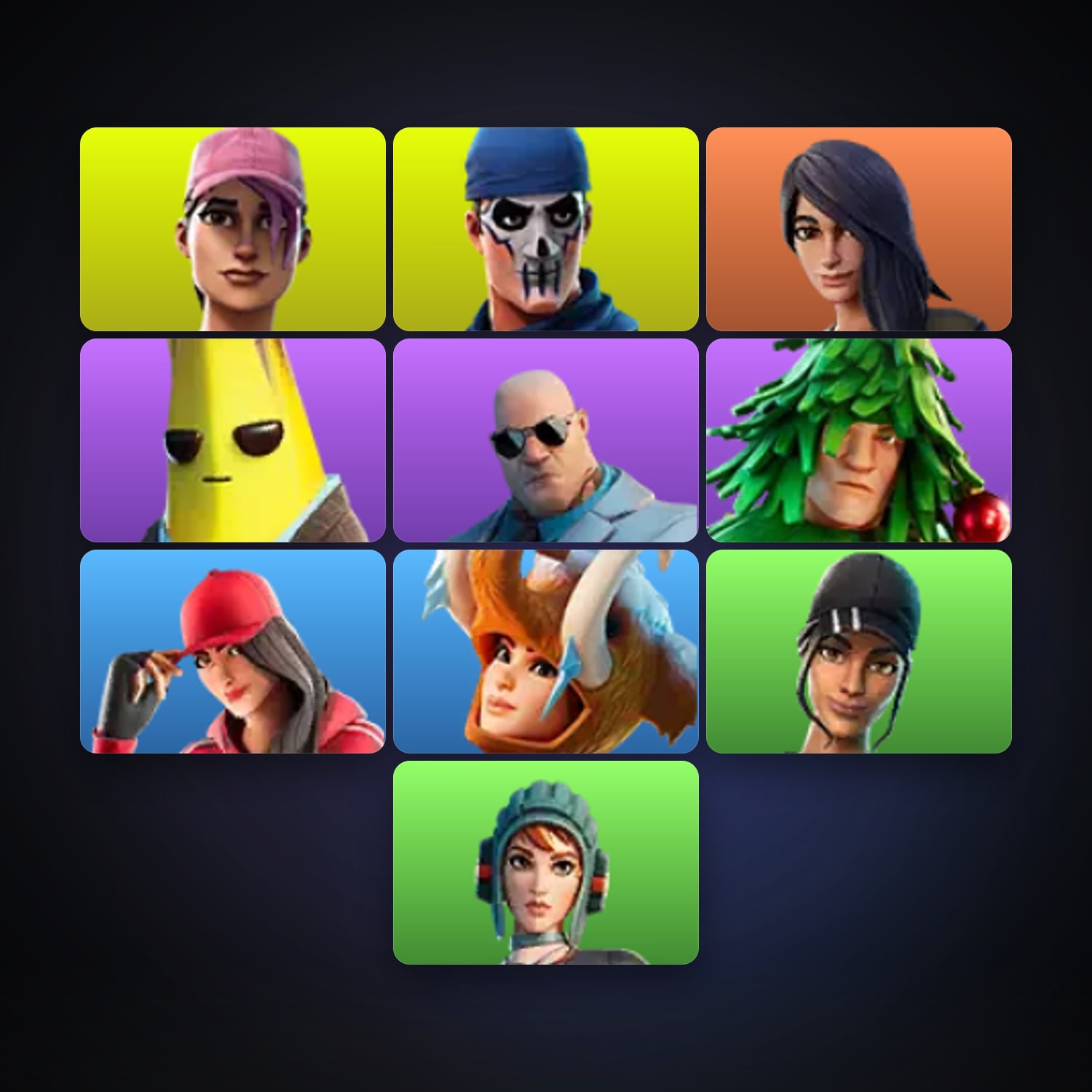 Fortnite locker — 10 skins — 750 V-Bucks — lvl 256 — HabibiAccounts