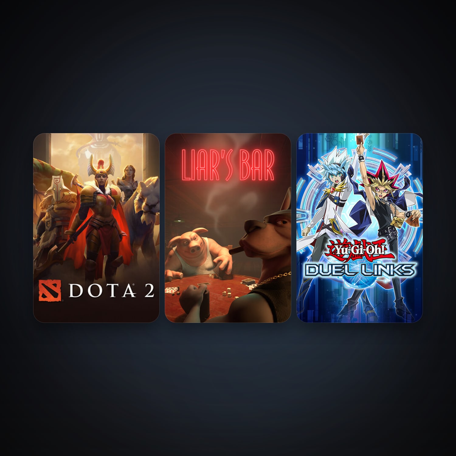 Dota 2 + Yu-Gi-Oh! Duel Links, 3 games, clean — HabibiAccounts