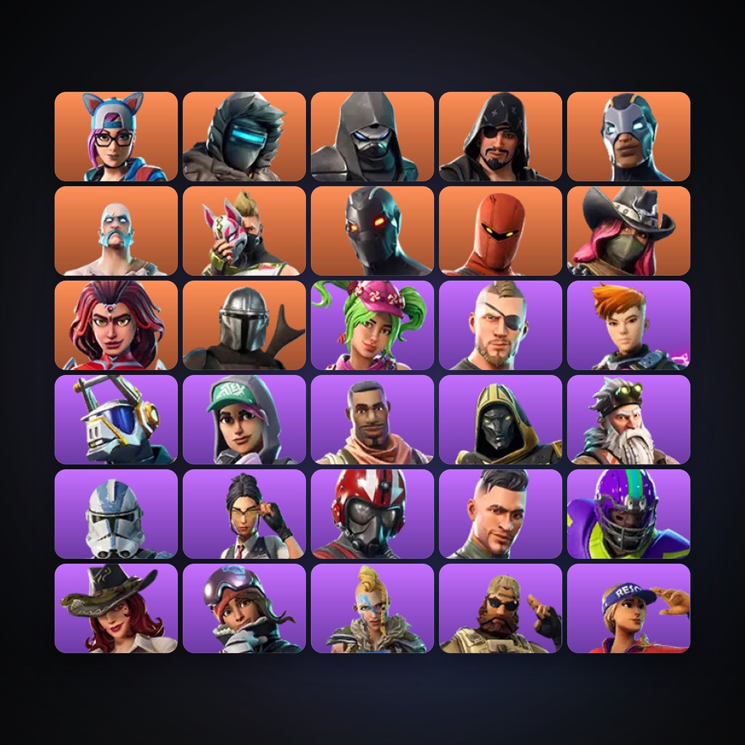 Fortnite locker — 35 skins — 1.2K V-Bucks — lvl 1117 — HabibiAccounts