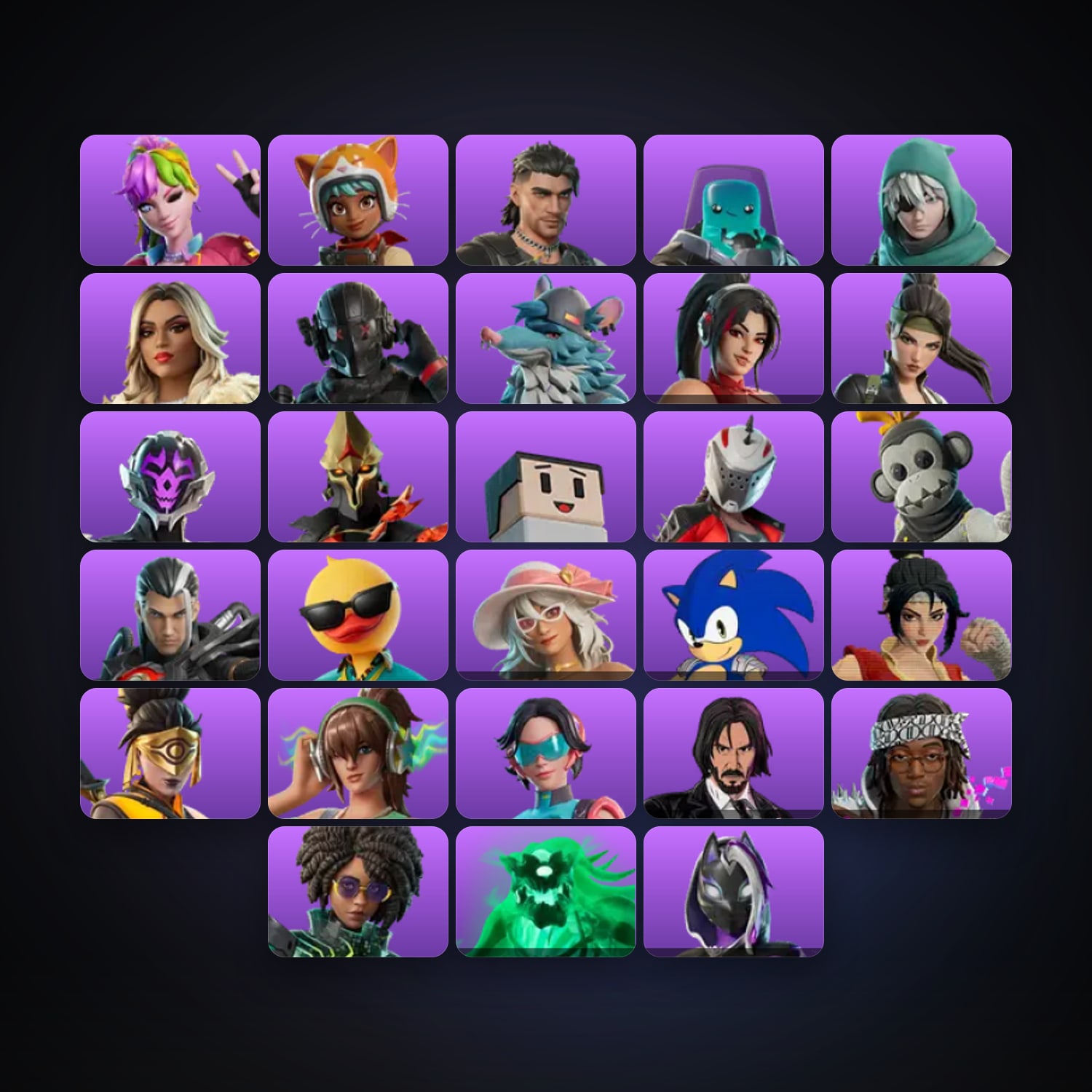 Fortnite locker — 28 skins — lvl 430 — HabibiAccounts