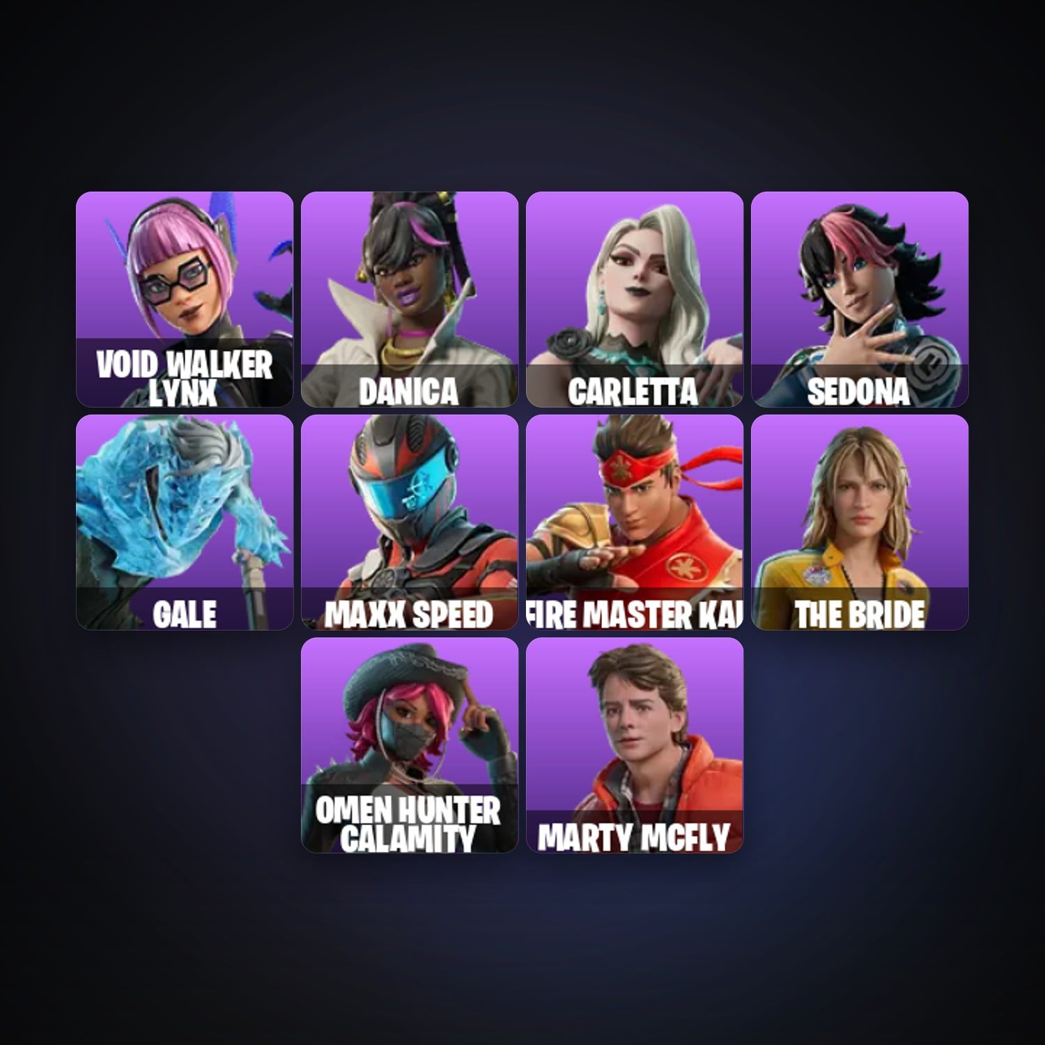 Fortnite locker — 13 skins — 2.6K V-Bucks — lvl 111 — HabibiAccounts
