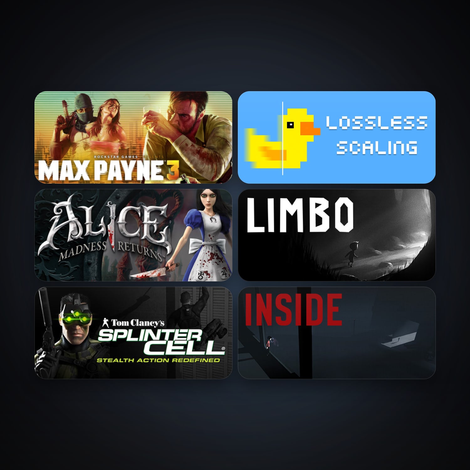 Tom Clancy's Splinter Cell + Alice: Madness Returns, 7 games, clean — HabibiAccounts