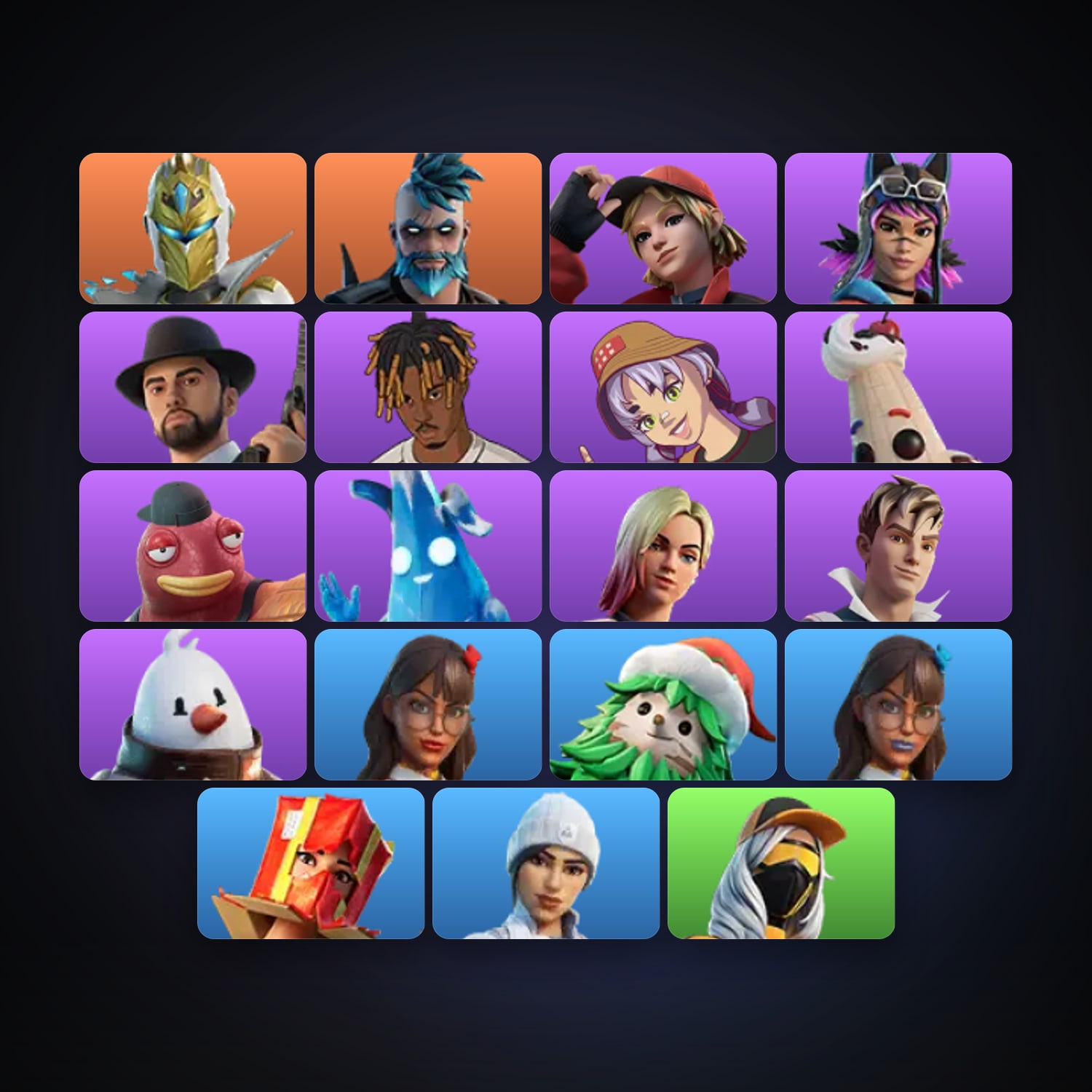 Fortnite locker — 19 skins — 100 V-Bucks — lvl 618 — HabibiAccounts