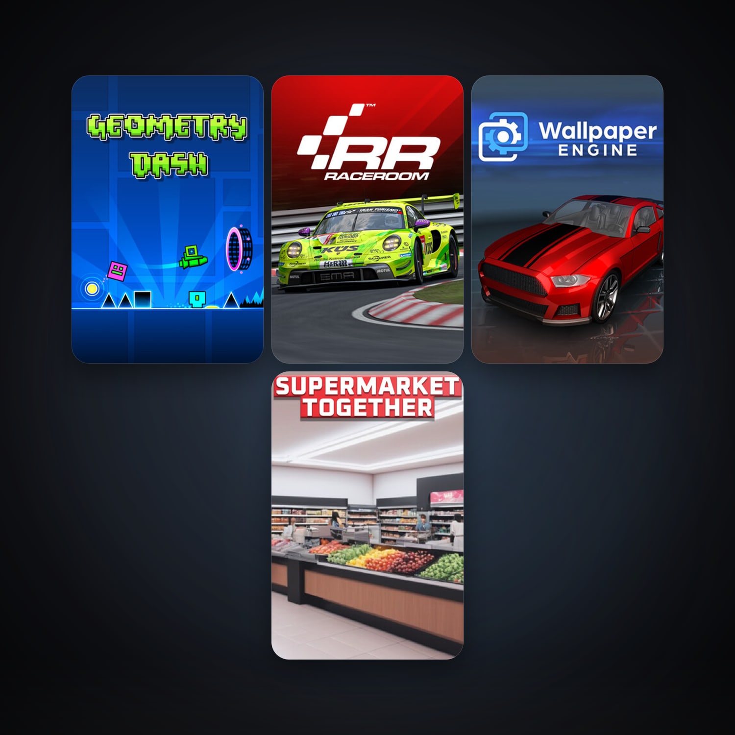 RaceRoom Racing Experience + Geometry Dash, 15 games, clean — HabibiAccounts