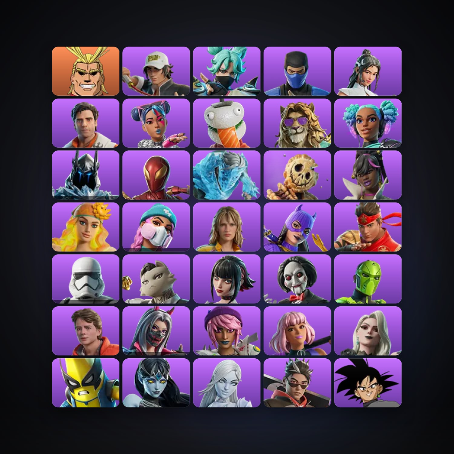Fortnite locker — 161 skins — 2.1K V-Bucks — lvl 1646 — HabibiAccounts