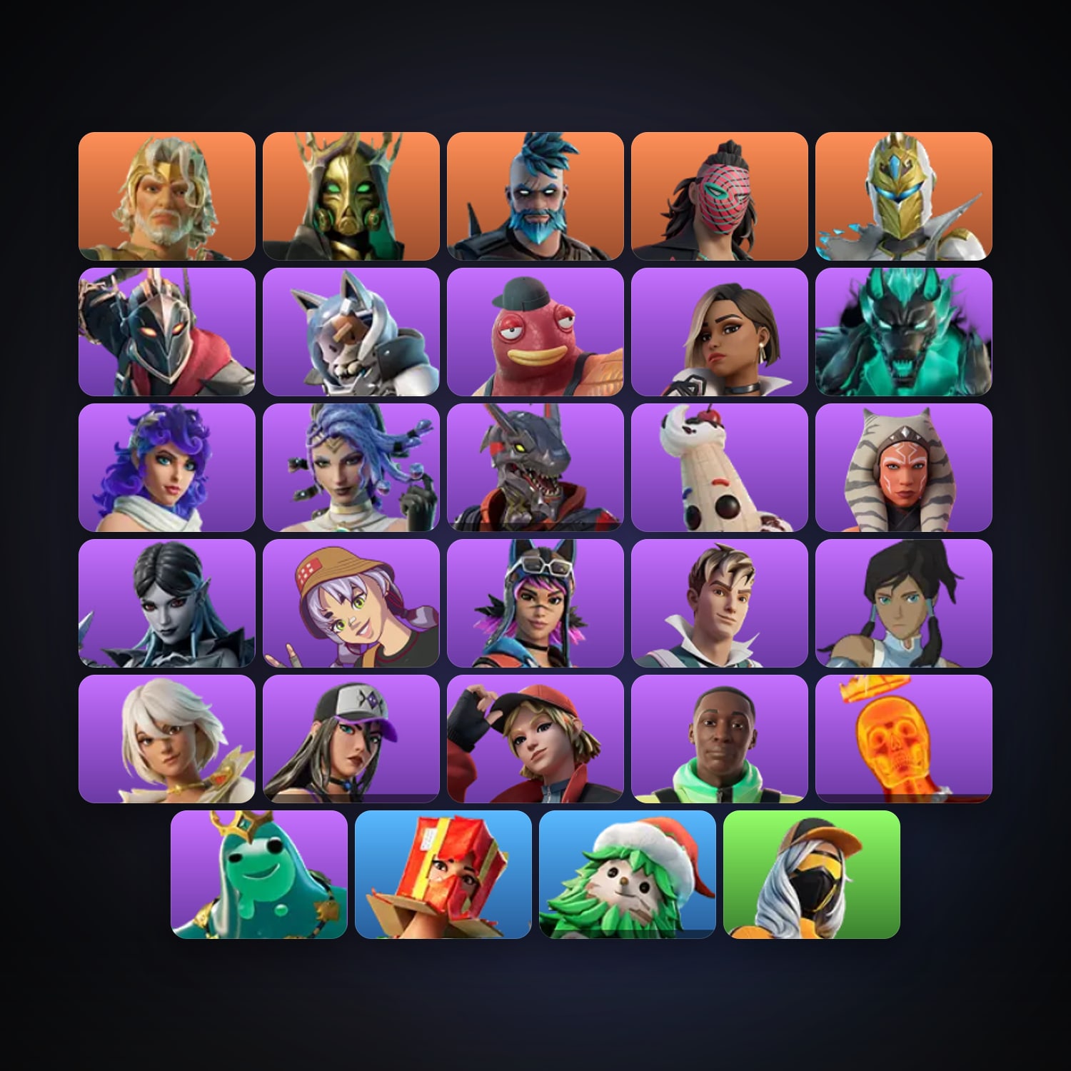 Fortnite locker — 29 skins — 650 V-Bucks — lvl 504 — HabibiAccounts