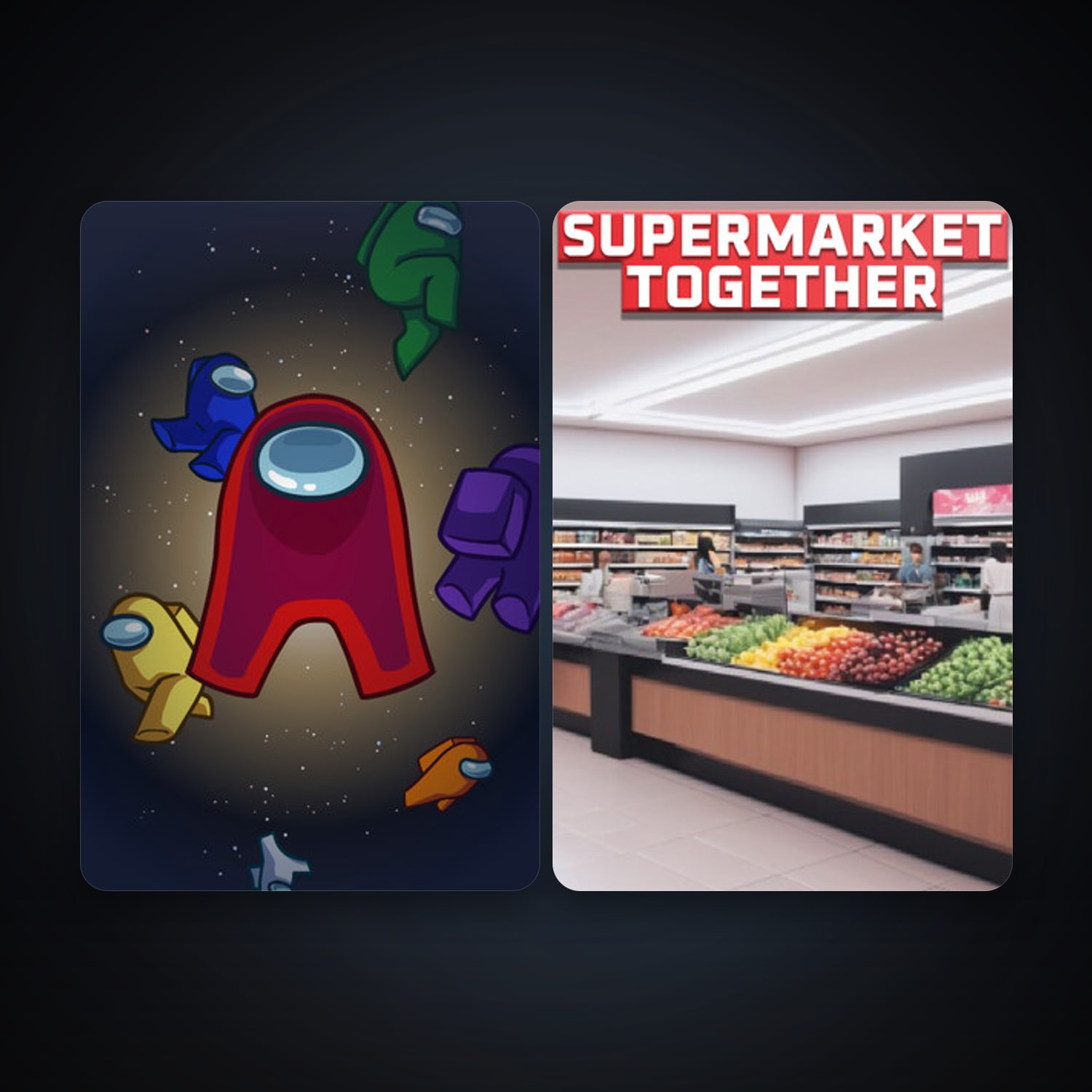 Among Us + Supermarket Together, 2 games, clean — HabibiAccounts