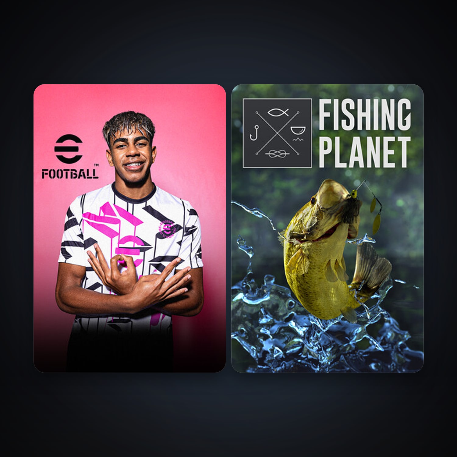 Fishing Planet + eFootball 2024, 2 games, clean — HabibiAccounts