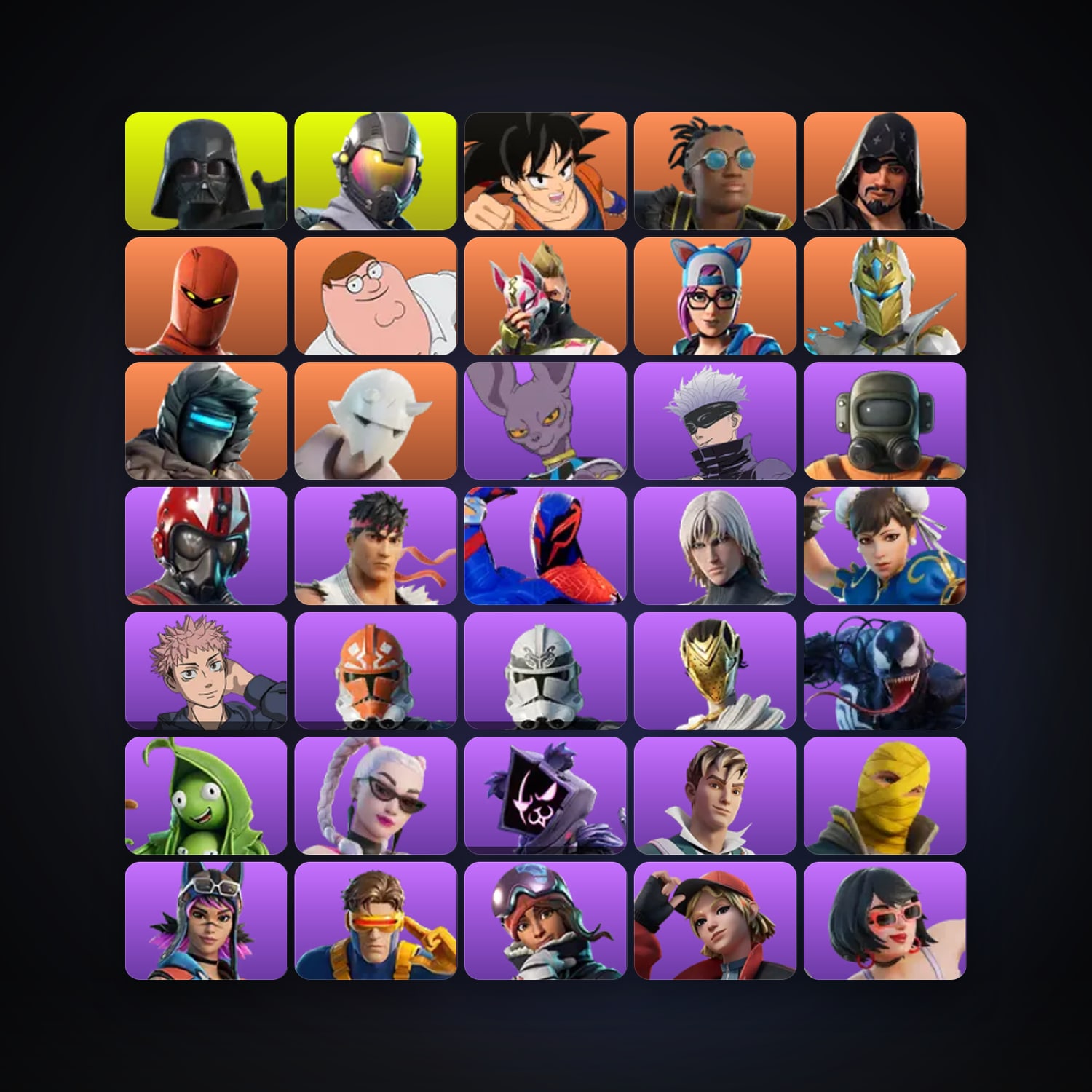 Fortnite locker — 72 skins — 600 V-Bucks — lvl 591 — HabibiAccounts
