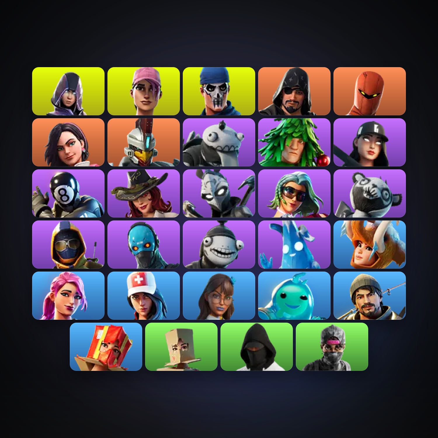 Fortnite locker — 29 skins — 100 V-Bucks — lvl 609 — HabibiAccounts