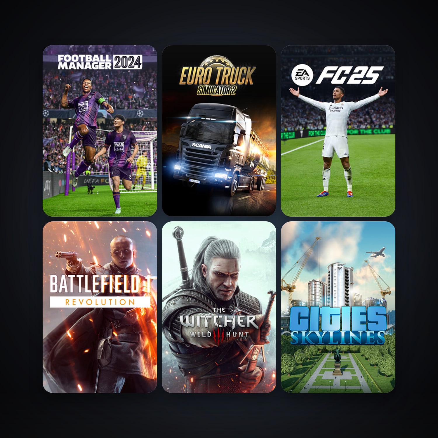 Euro Truck Simulator 2 + Cities: Skylines, 12 games, clean — HabibiAccounts