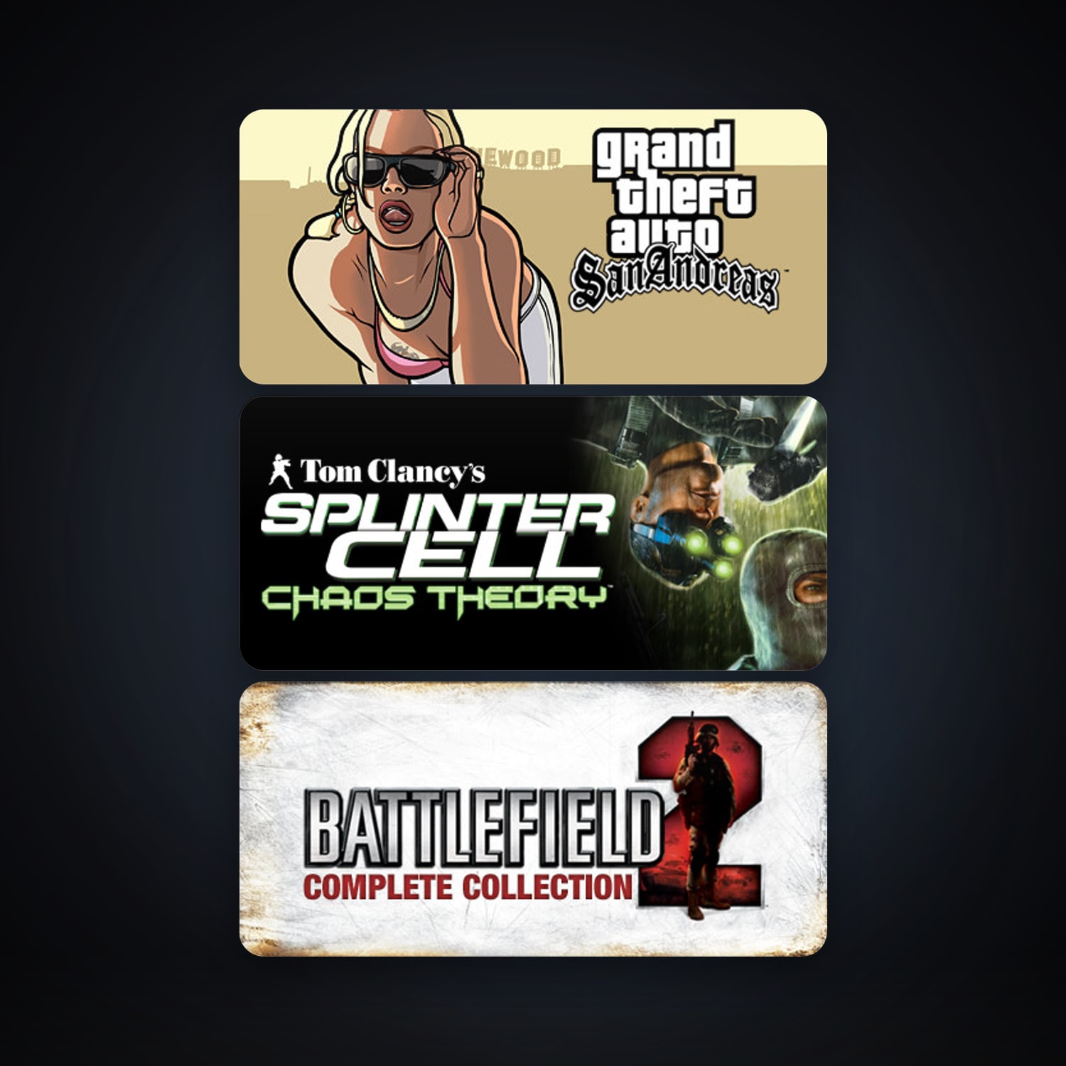 Grand Theft Auto: San Andreas + Tom Clancy's Splinter Cell Chaos Theory, 4 games, clean — HabibiAccounts