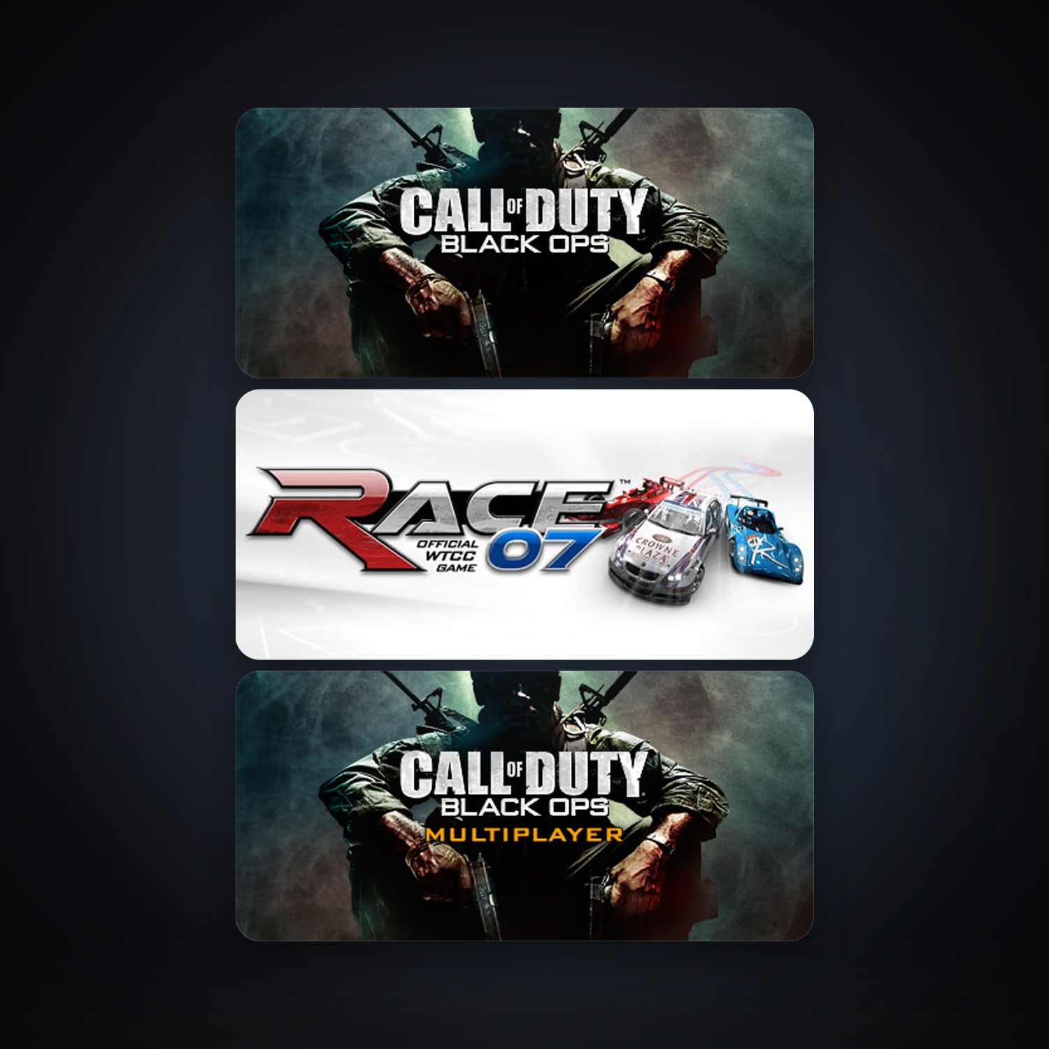 RACE 07 + Call of Duty: Black Ops, 5 games, clean — HabibiAccounts