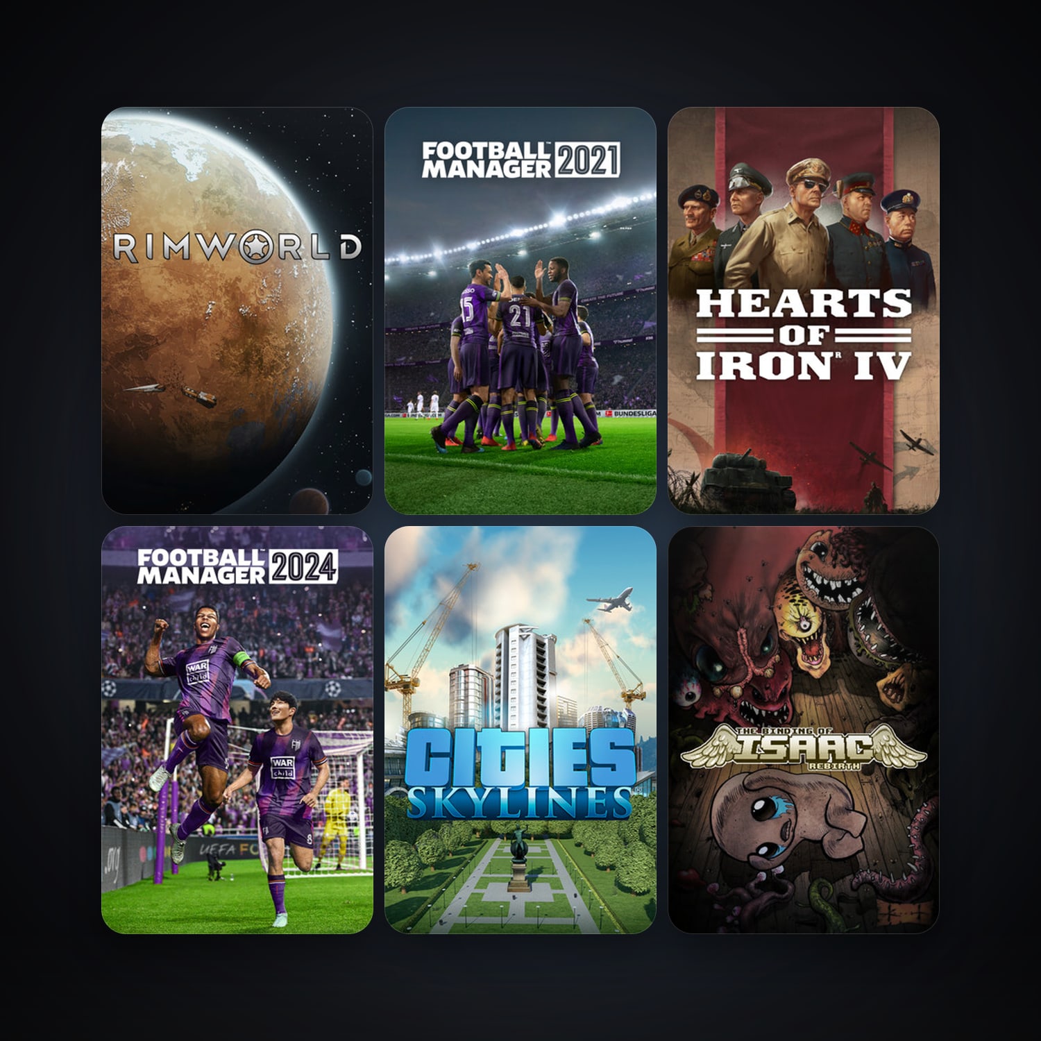The Binding of Isaac: Rebirth + Cities: Skylines, 165 games, Steam 12, clean — HabibiAccounts
