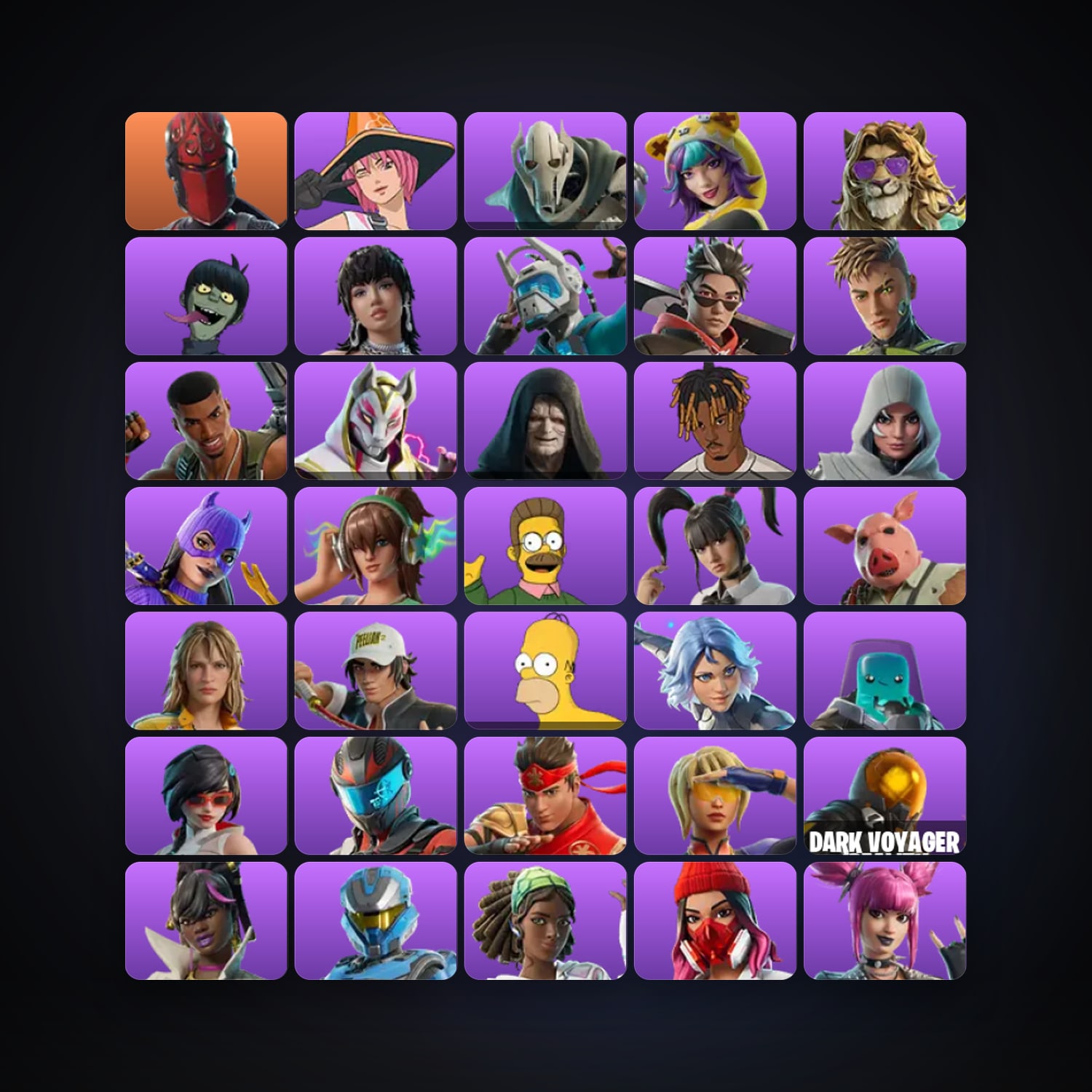 Fortnite locker — 119 skins — 800 V-Bucks — lvl 1449 — HabibiAccounts