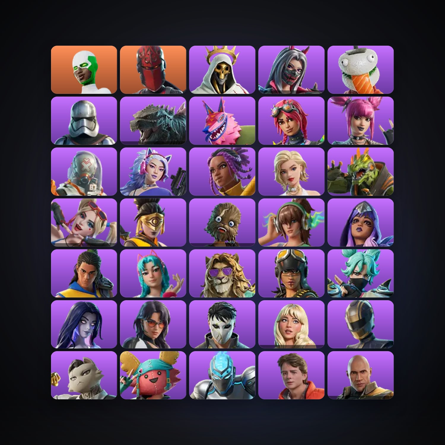 Fortnite locker — 203 skins — 3K V-Bucks — lvl 2080 — HabibiAccounts