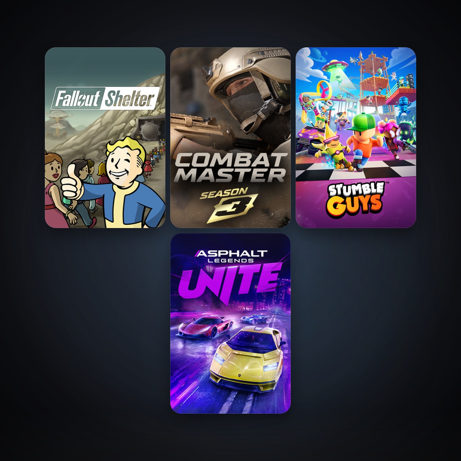 Fallout Shelter + Stumble Guys, 17 games, clean — HabibiAccounts