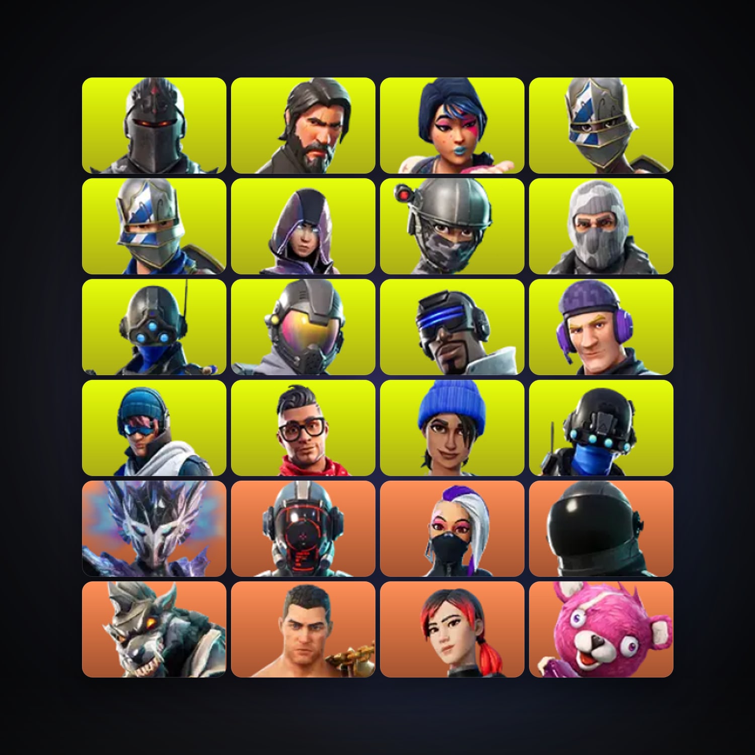 هالحساب فورتنايت، اللوكر مليان 114 سكن، 4.5K فيبوكس، لفل 1038، 183 فوز — HabibiAccounts
