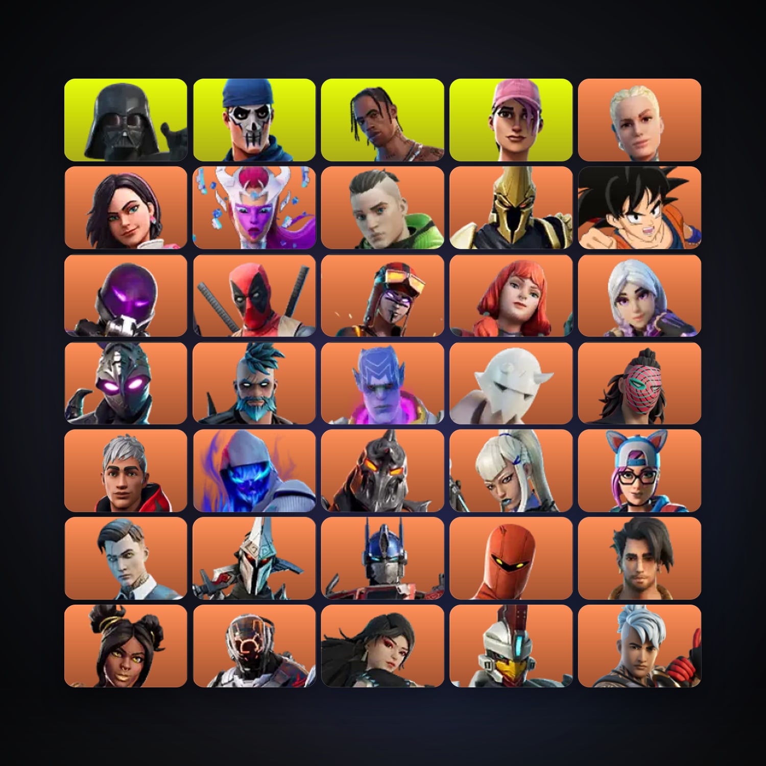 Fortnite locker — 505 skins — 50 V-Bucks — lvl 4869 — HabibiAccounts