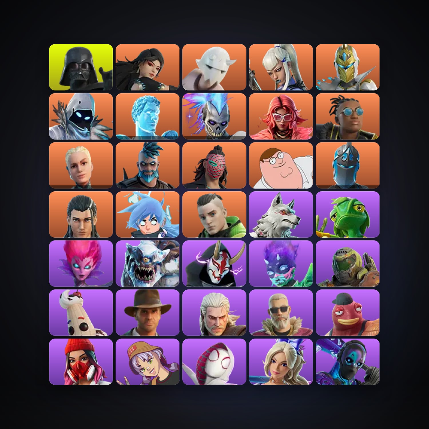 Fortnite locker — 114 skins — 2K V-Bucks — lvl 2213 — HabibiAccounts
