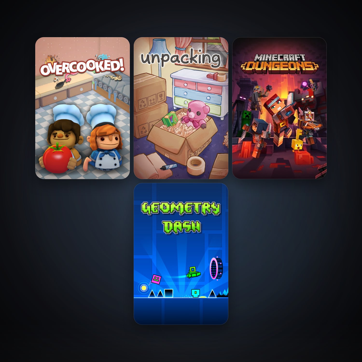 Geometry Dash + Overcooked, 11 games, clean — HabibiAccounts