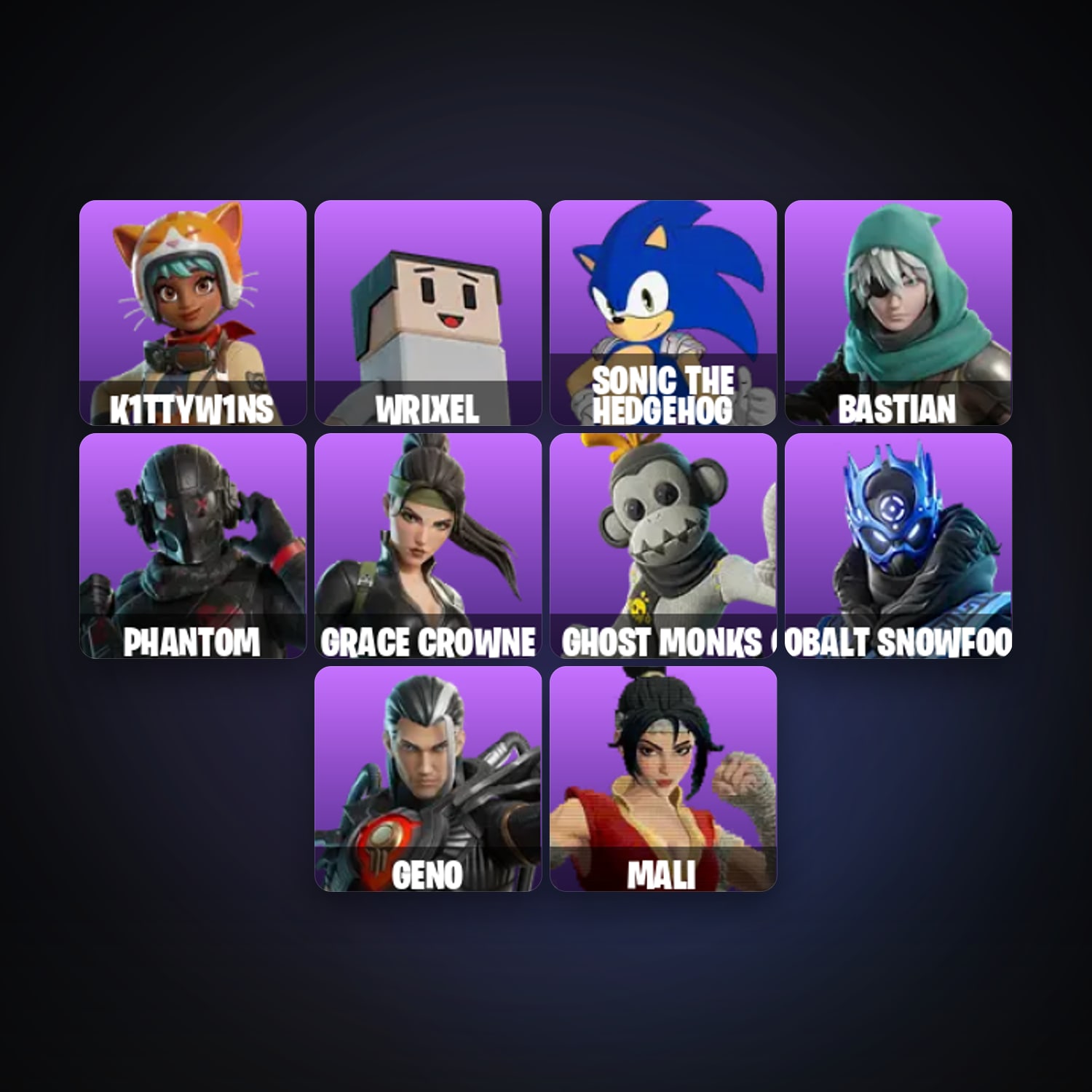 K1ttyW1ns — Wrixel — 12 skins — 1.1K V-Bucks — lvl 328 — HabibiAccounts