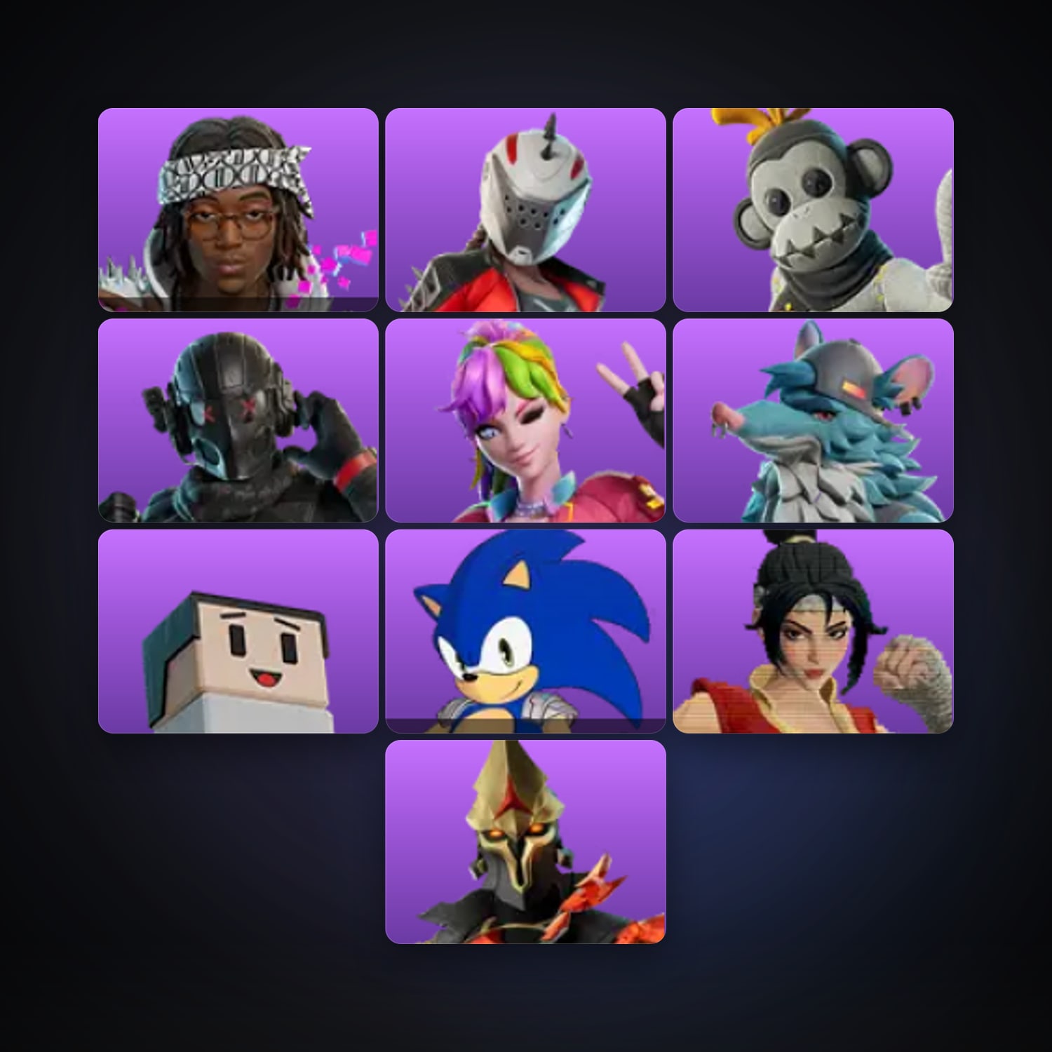 Fortnite locker — 10 skins — 1.2K V-Bucks — lvl 54 — HabibiAccounts