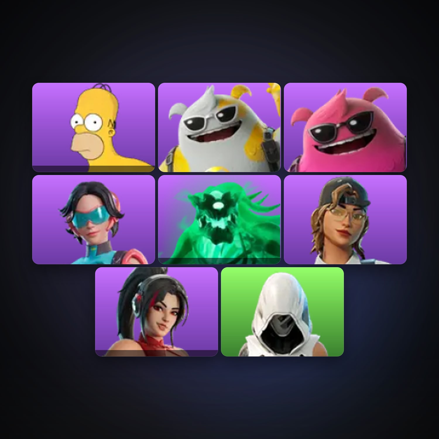 Fortnite locker — 8 skins — 200 V-Bucks — lvl 164 — HabibiAccounts