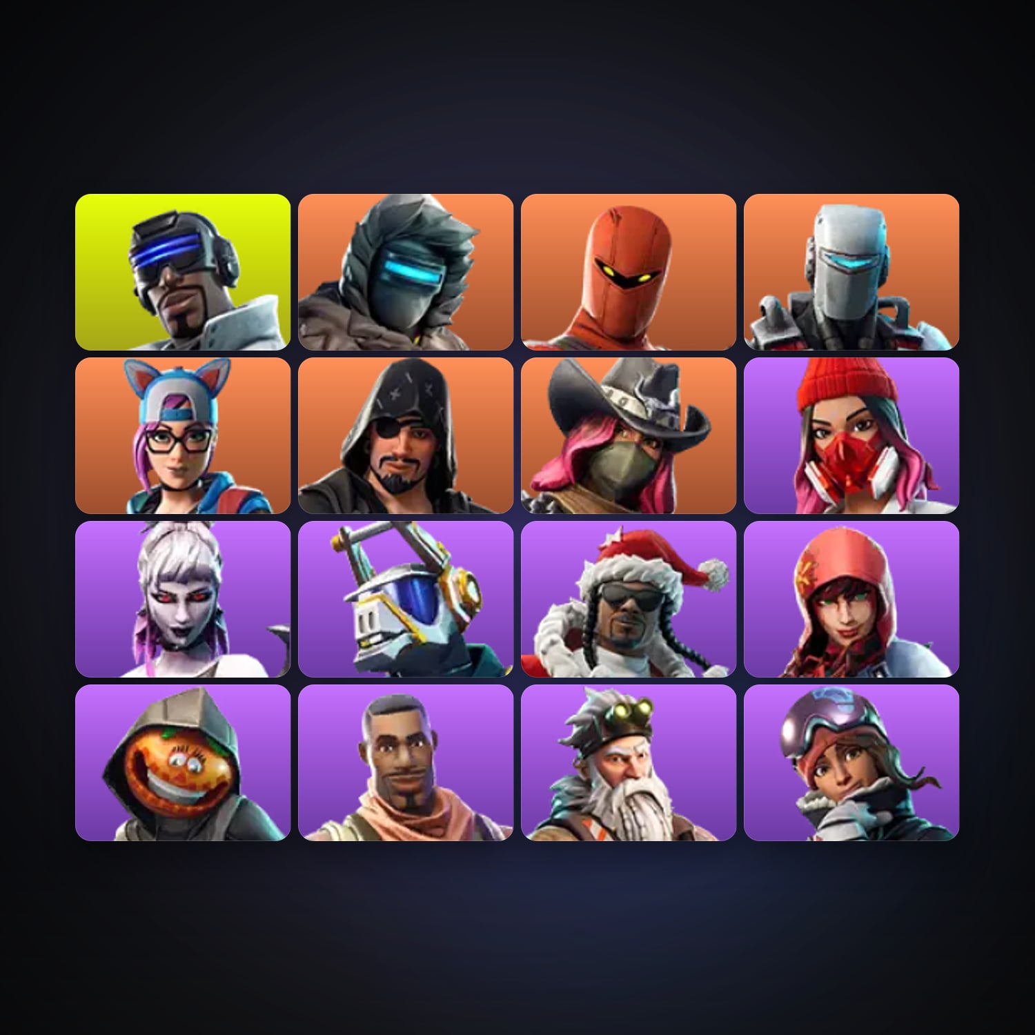 Fortnite locker — 16 skins — 700 V-Bucks — lvl 433 — HabibiAccounts