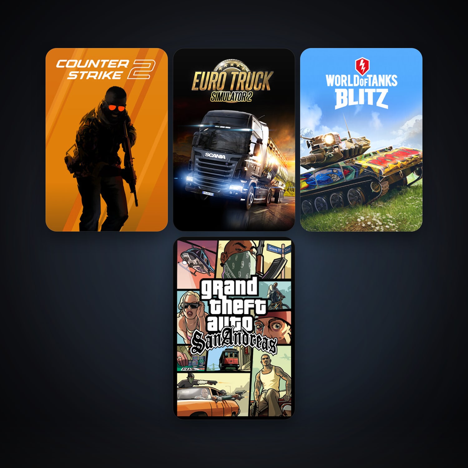 CS2 Prime + Grand Theft Auto: San Andreas, 8 games, clean — HabibiAccounts
