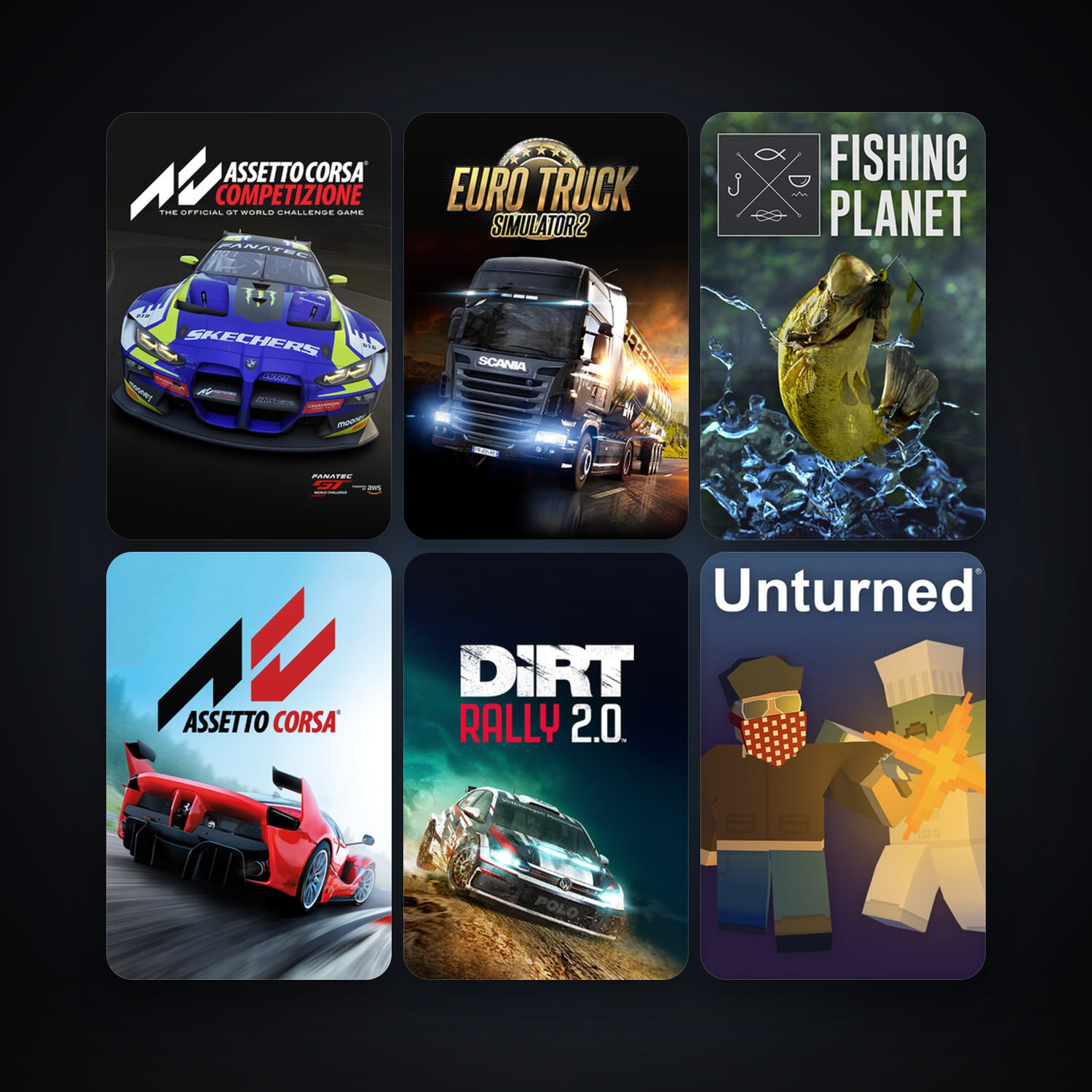 Euro Truck Simulator 2 + Assetto Corsa, 7 games, clean — HabibiAccounts