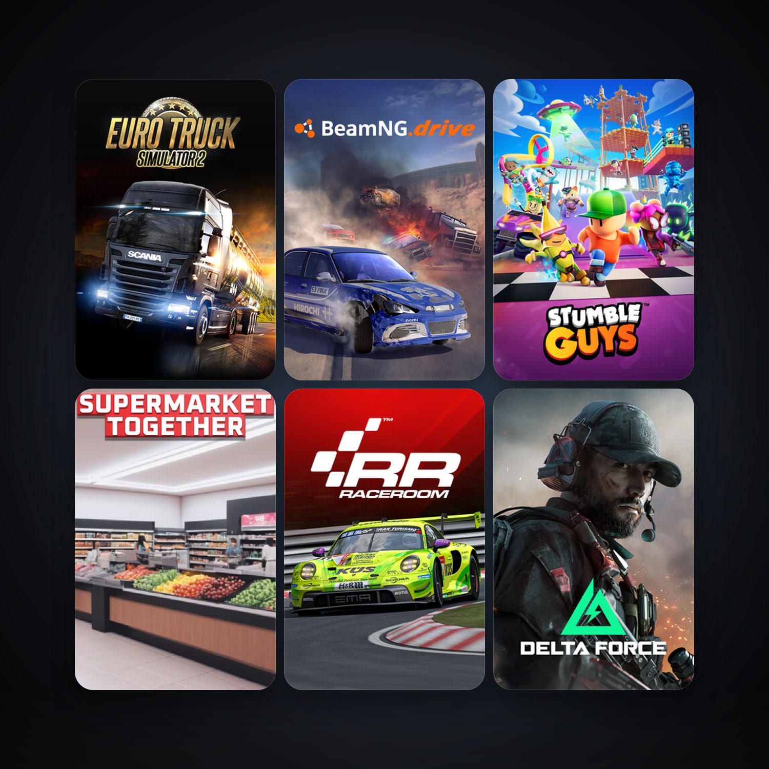 RaceRoom Racing Experience + Euro Truck Simulator 2, 10 games, clean — HabibiAccounts