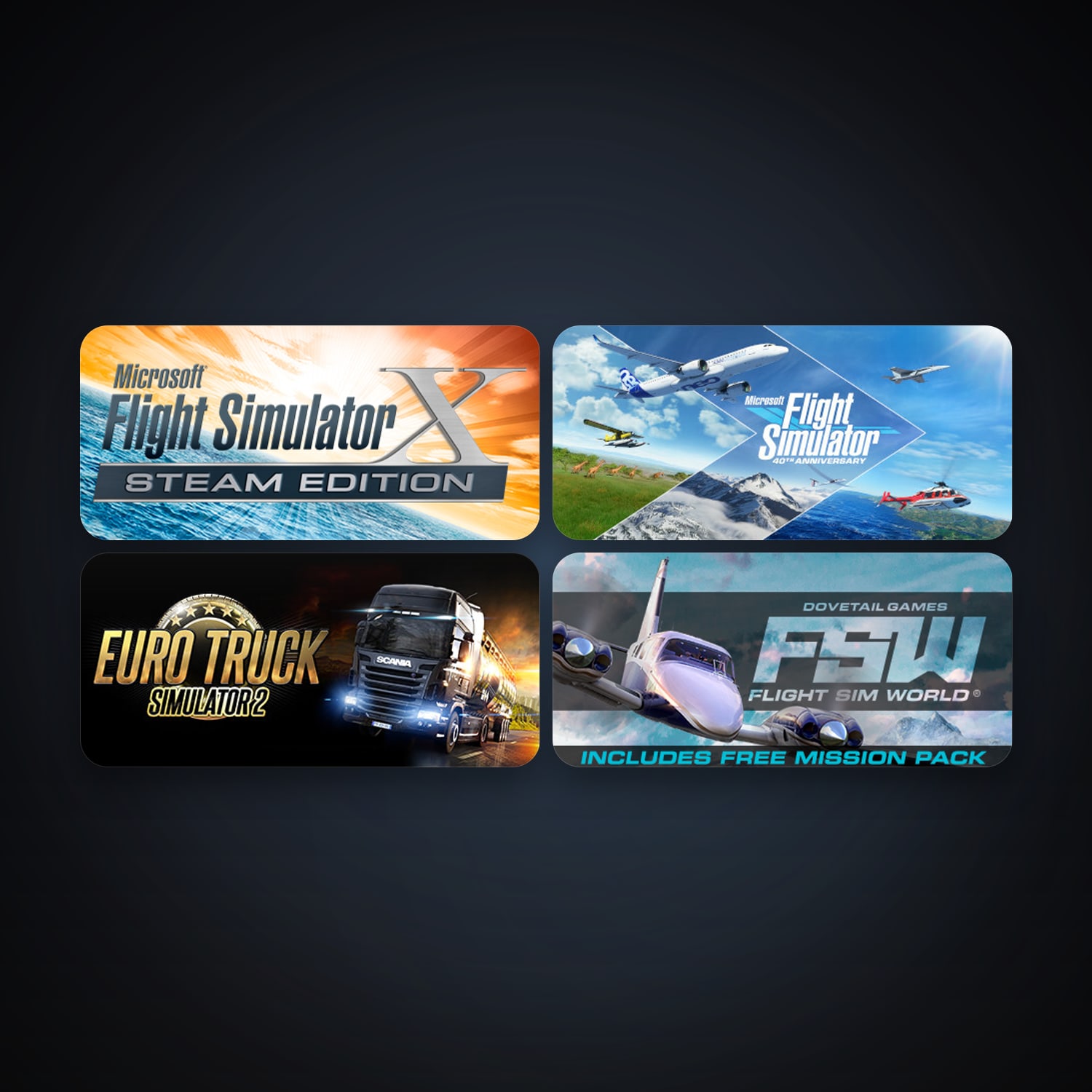 Euro Truck Simulator 2 + Microsoft Flight Simulator X: Steam Edition, 6 games, clean — HabibiAccounts
