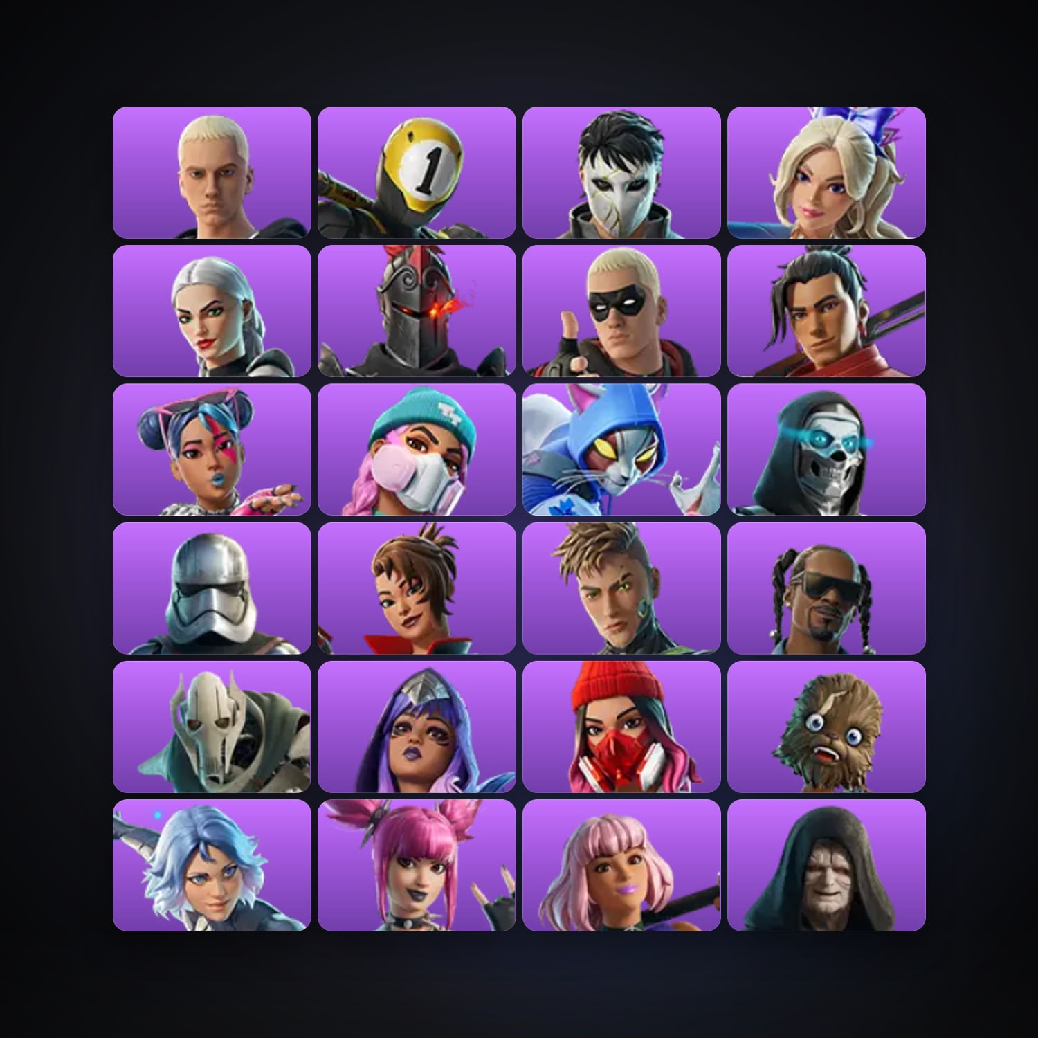 Fortnite locker — 68 skins — 5.3K V-Bucks — lvl 572 — HabibiAccounts
