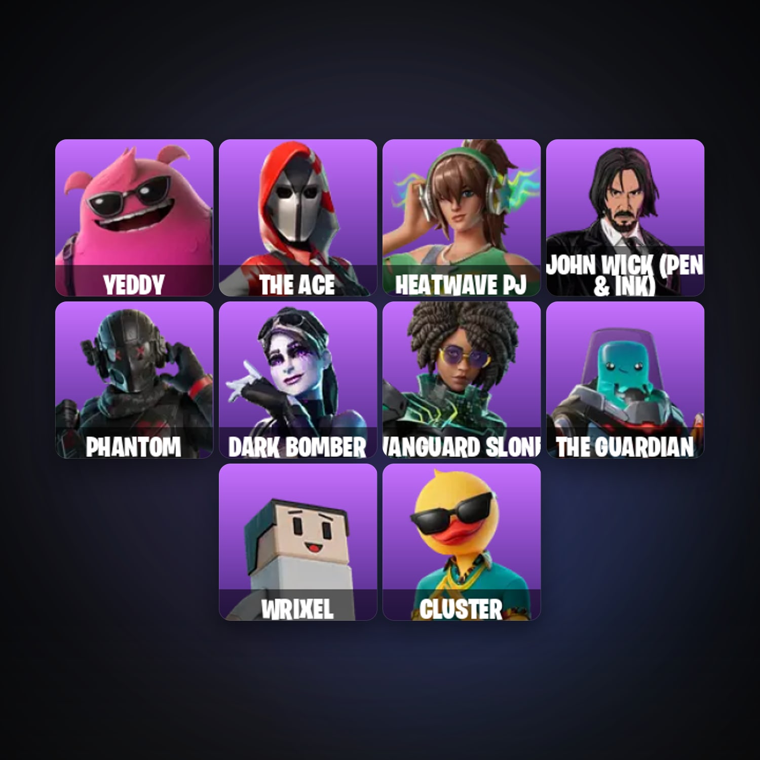 Fortnite locker — 15 skins — 600 V-Bucks — lvl 154 — HabibiAccounts
