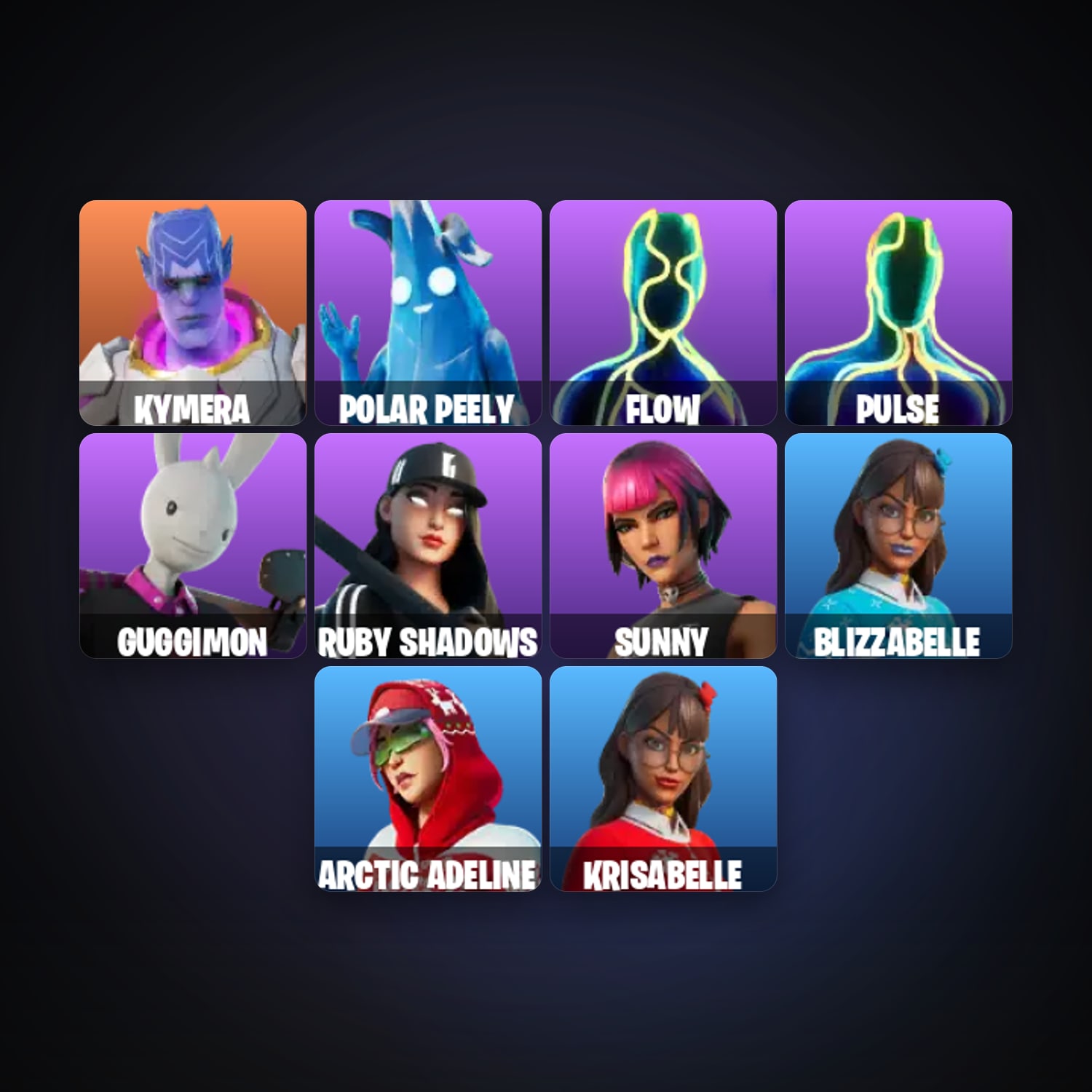 Fortnite locker — 12 skins — 300 V-Bucks — lvl 220 — HabibiAccounts