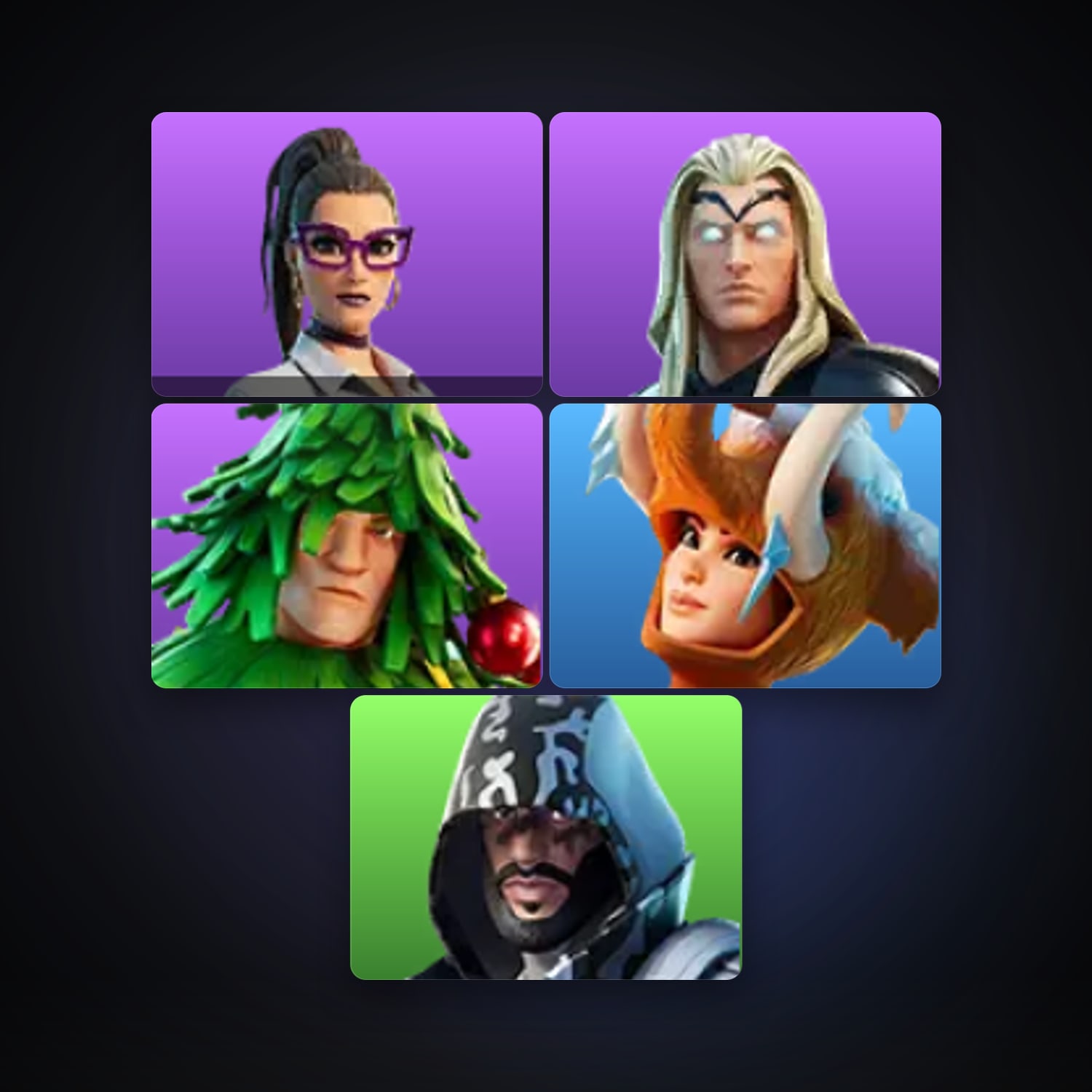 Fortnite locker — 5 skins — 900 V-Bucks — lvl 618 — HabibiAccounts