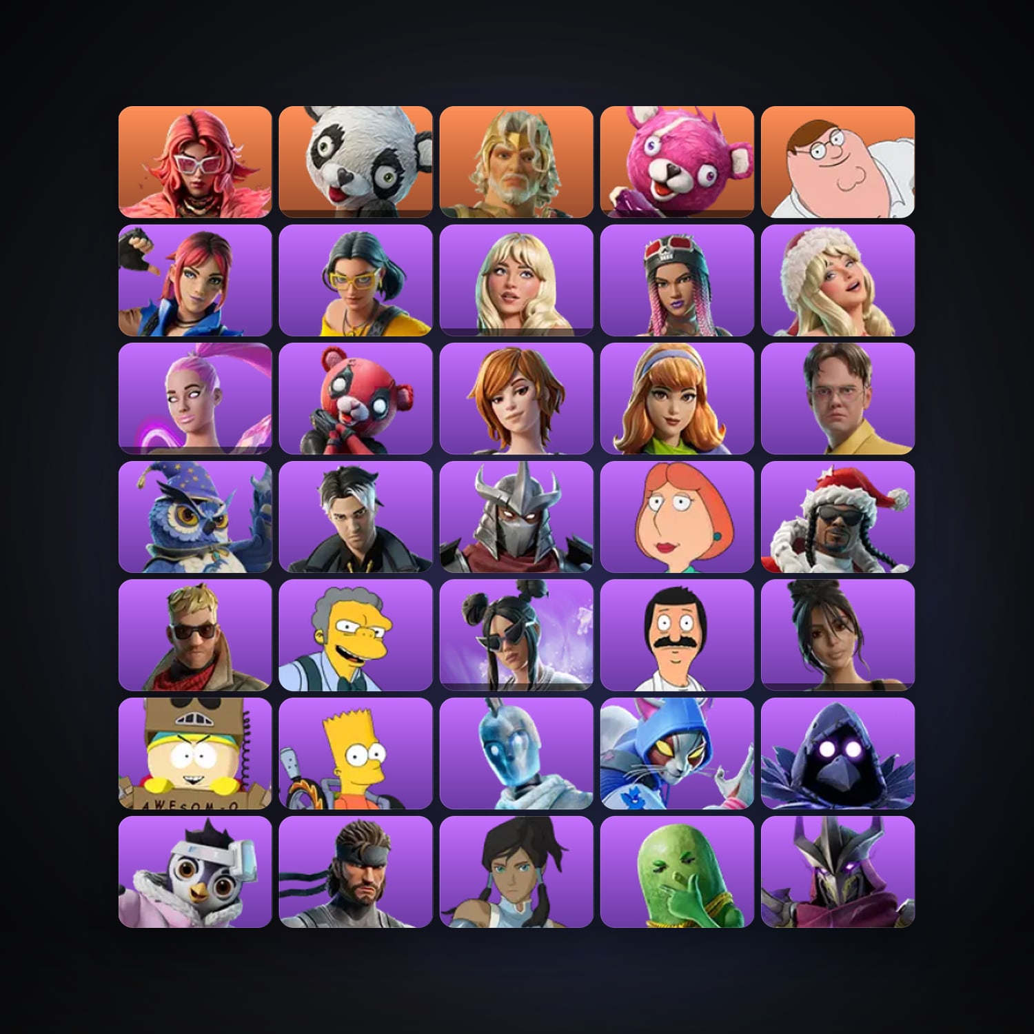 Fortnite locker — 104 skins — 550 V-Bucks — lvl 724 — HabibiAccounts