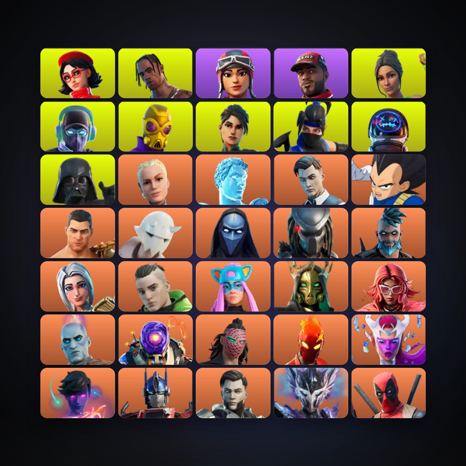 هالحساب فورتنايت، اللوكر مليان 1013 سكن، 50 فيبوكس، لفل 5496، 499 فوز — HabibiAccounts