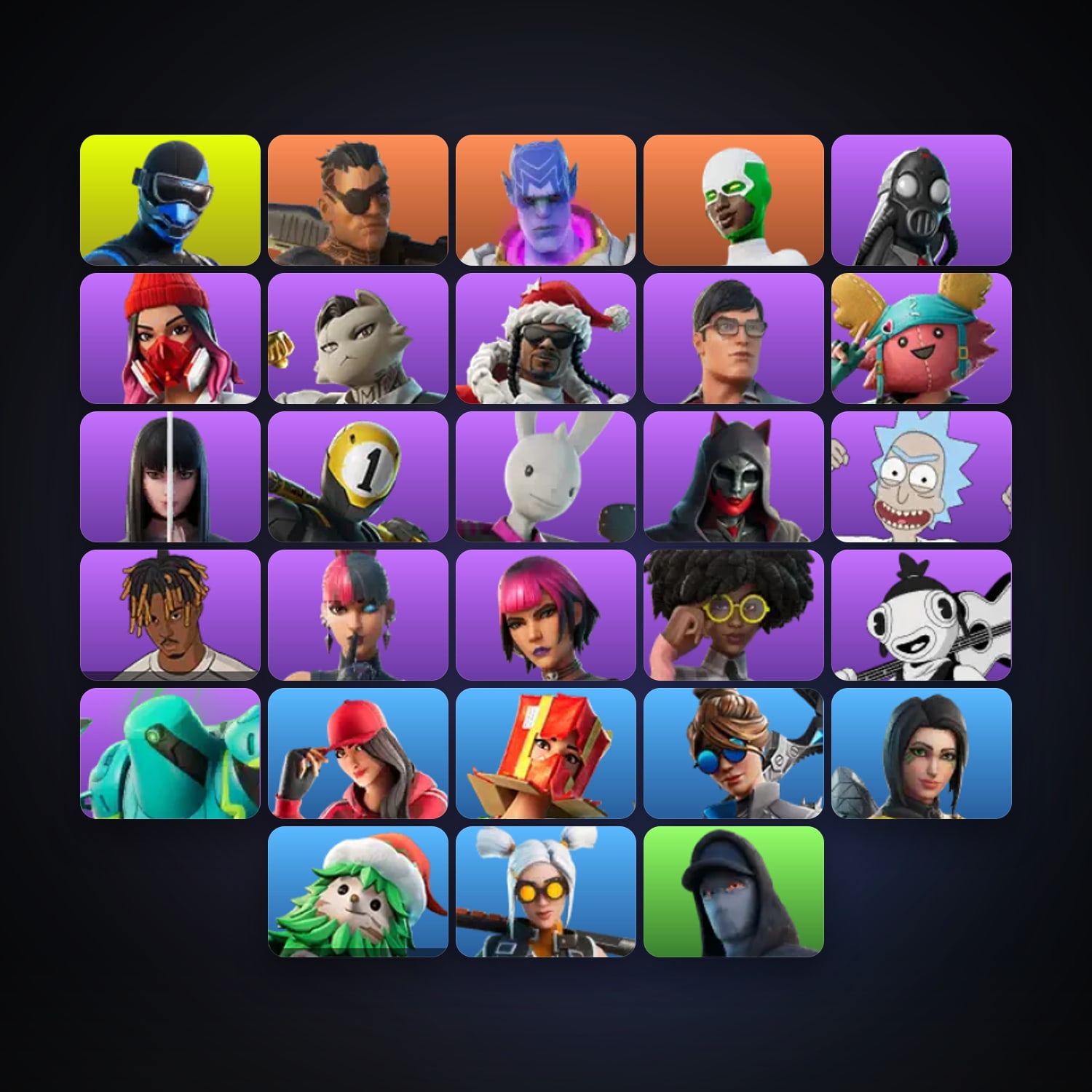 Fortnite locker — 28 skins — 150 V-Bucks — lvl 512 — HabibiAccounts