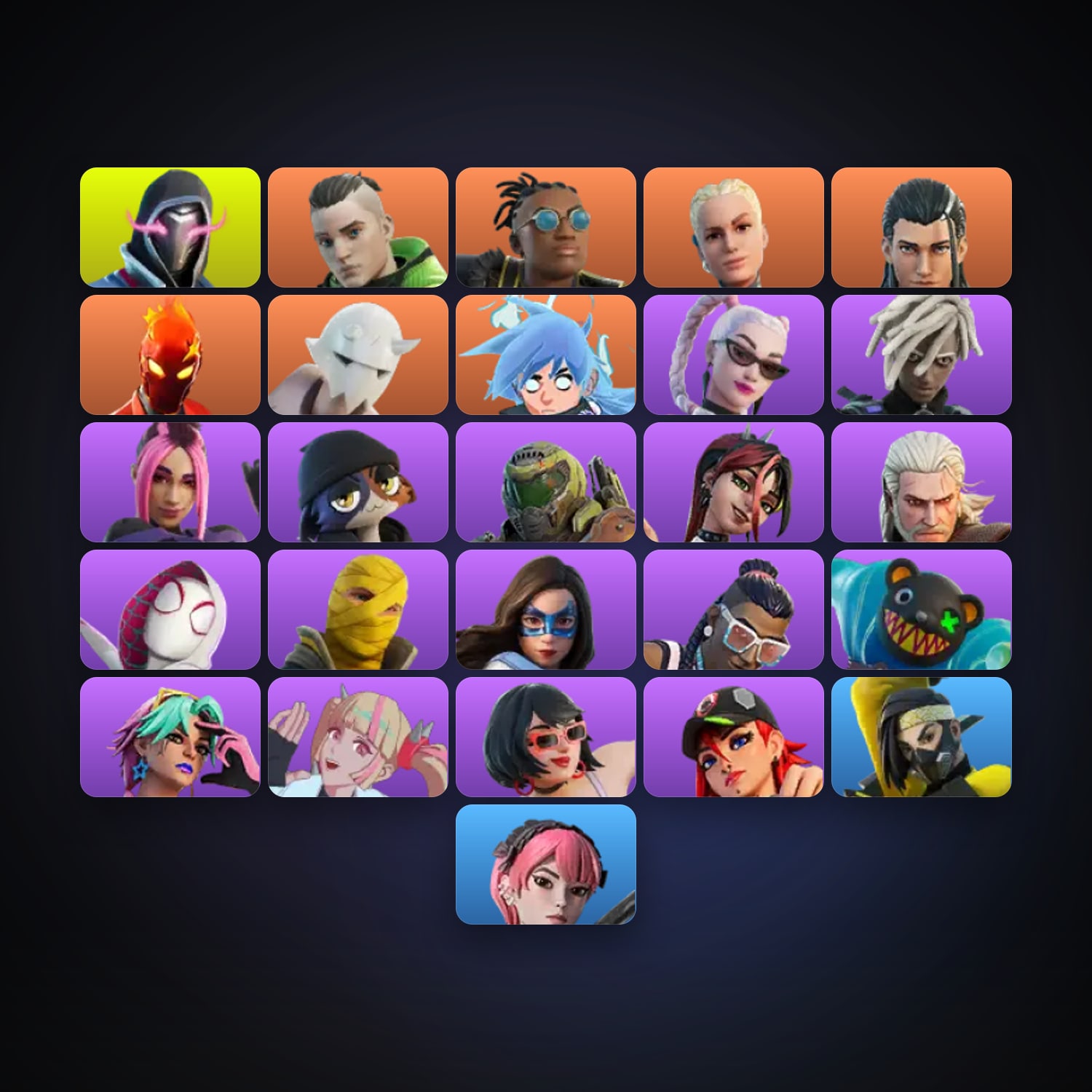 Fortnite locker — 26 skins — 50 V-Bucks — lvl 341 — HabibiAccounts