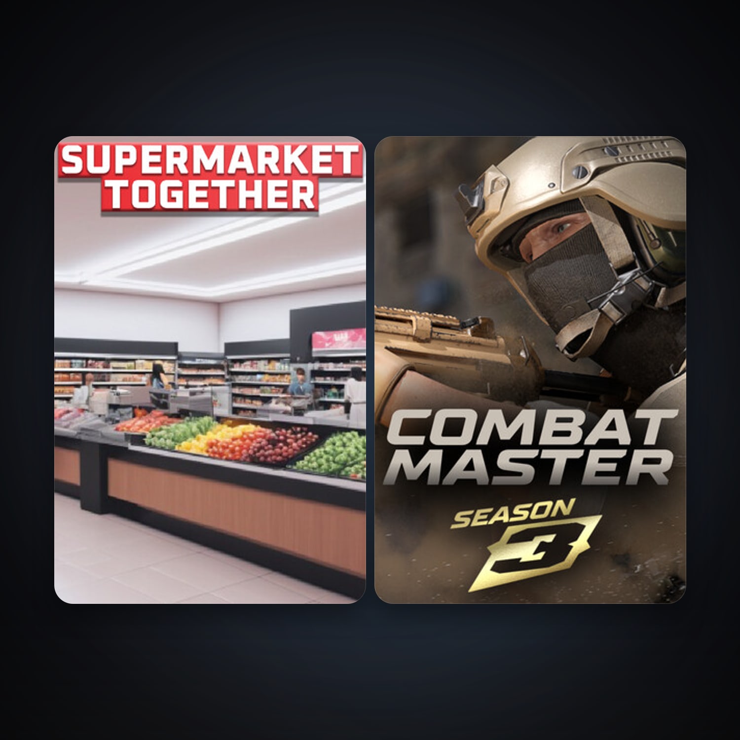Combat Master: Season 1 + Supermarket Together, 7 games, clean — HabibiAccounts