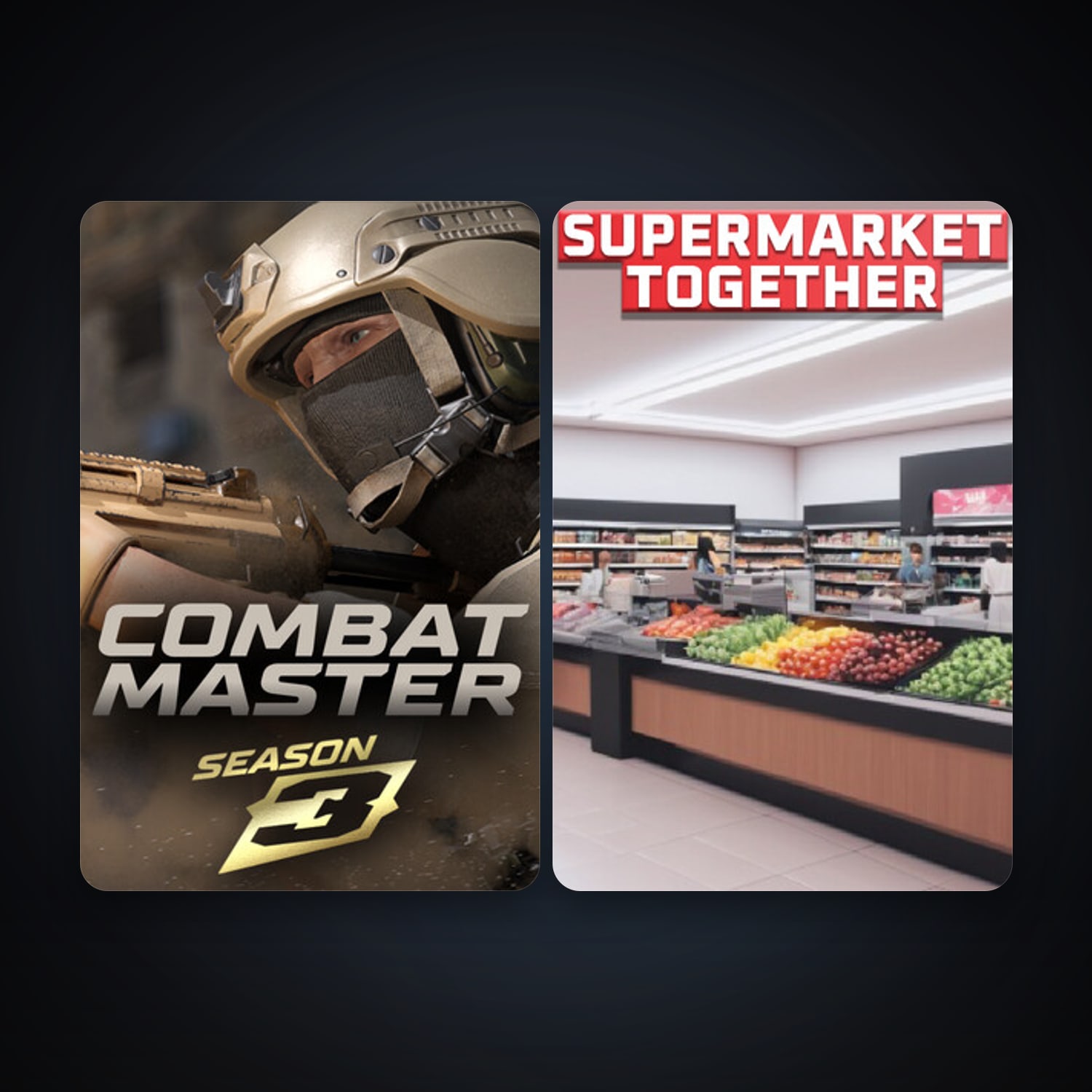 Combat Master: Season 1 + Supermarket Together, 3 games, clean — HabibiAccounts