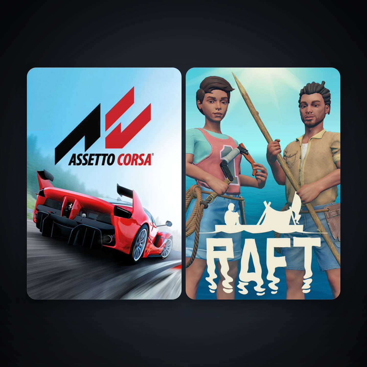Assetto Corsa + Raft, 2 games, clean — HabibiAccounts