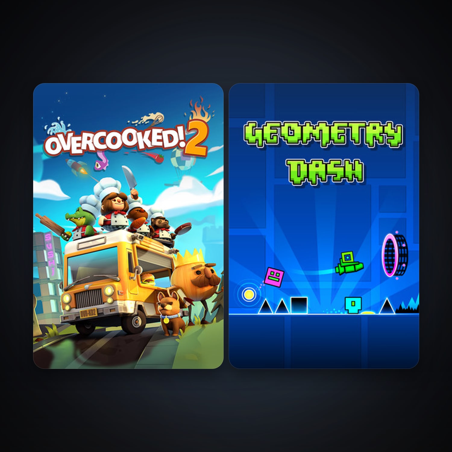 Geometry Dash + Overcooked! 2, 3 games, clean — HabibiAccounts
