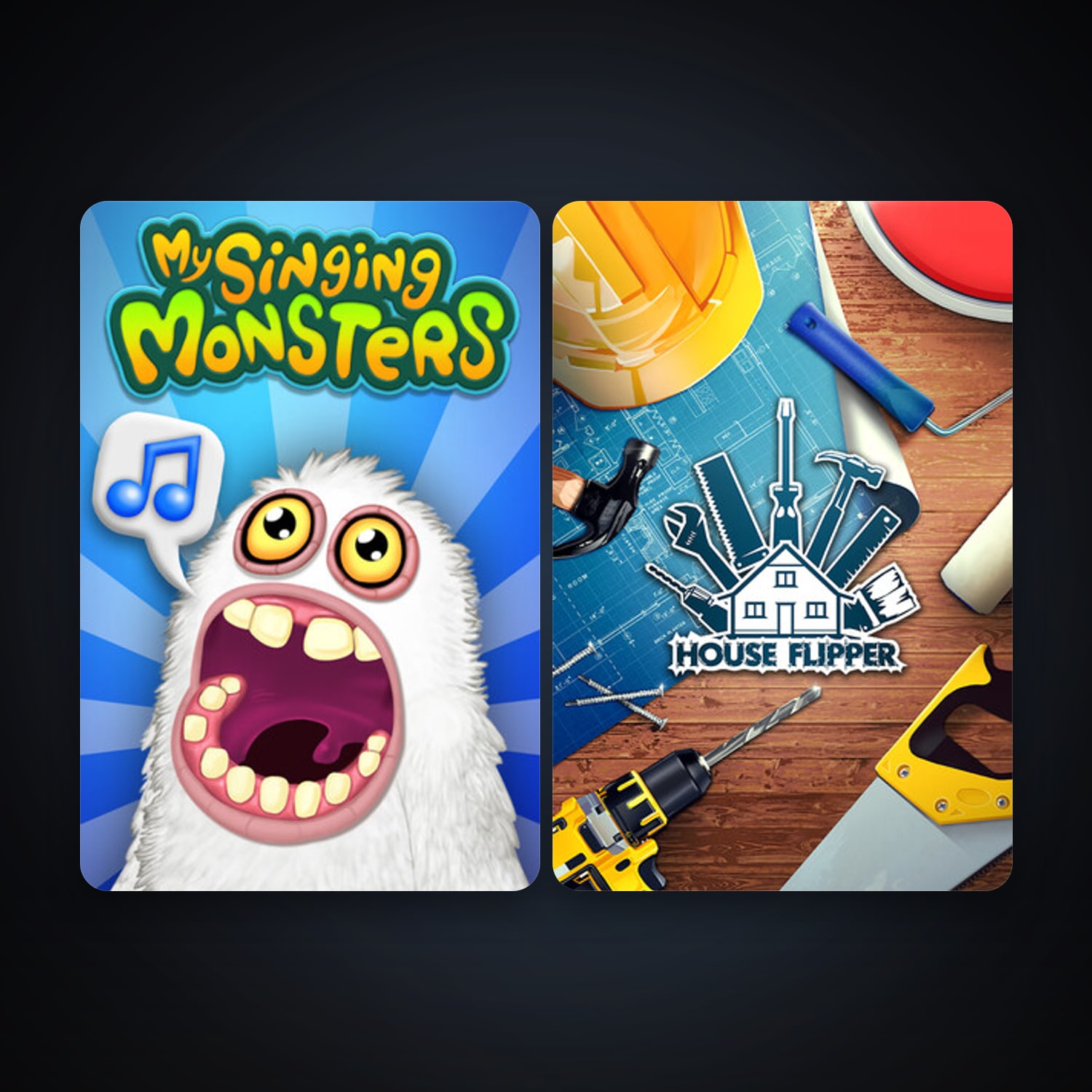 House Flipper + My Singing Monsters, 3 games, clean — HabibiAccounts