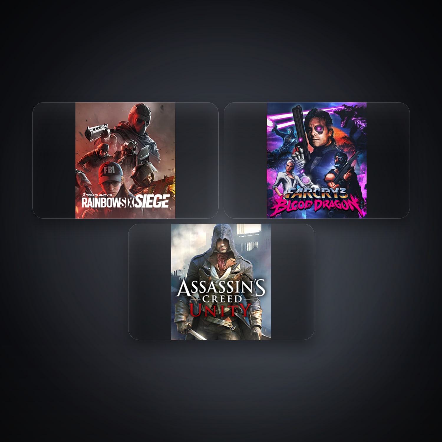 هالحساب يوبيسوفت فيه Tom Clancy's Rainbow Six Siege (Steam) وFar Cry 3 Blood Dragon، GB، 3 ألعاب — HabibiAccounts