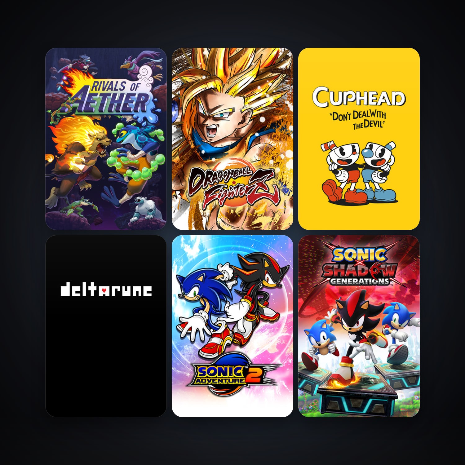 Sonic Adventure 2 + Cuphead, 37 games, clean — HabibiAccounts